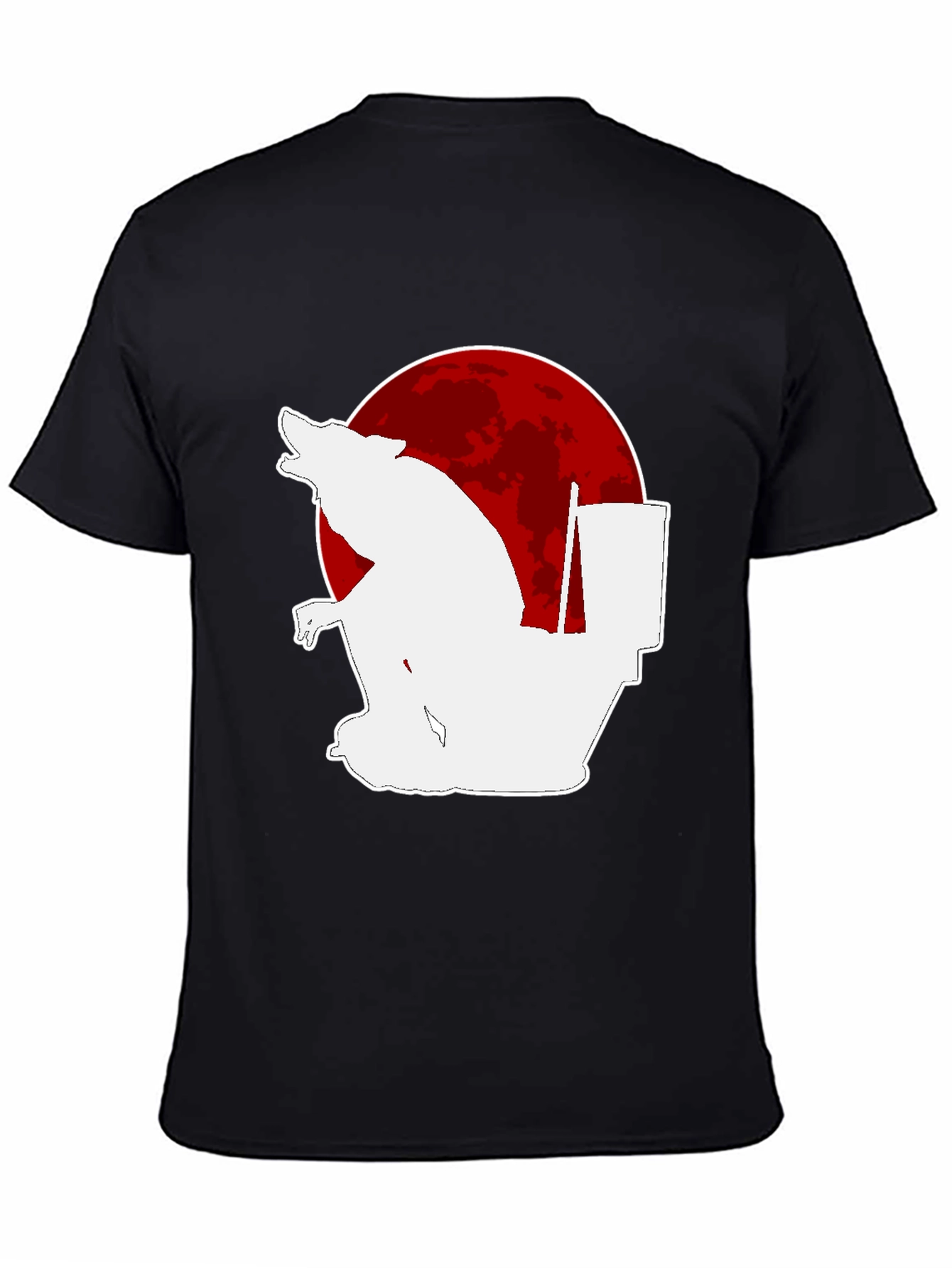 Black Humorous Wolf on Toilet T-Shirt - Black view 4
