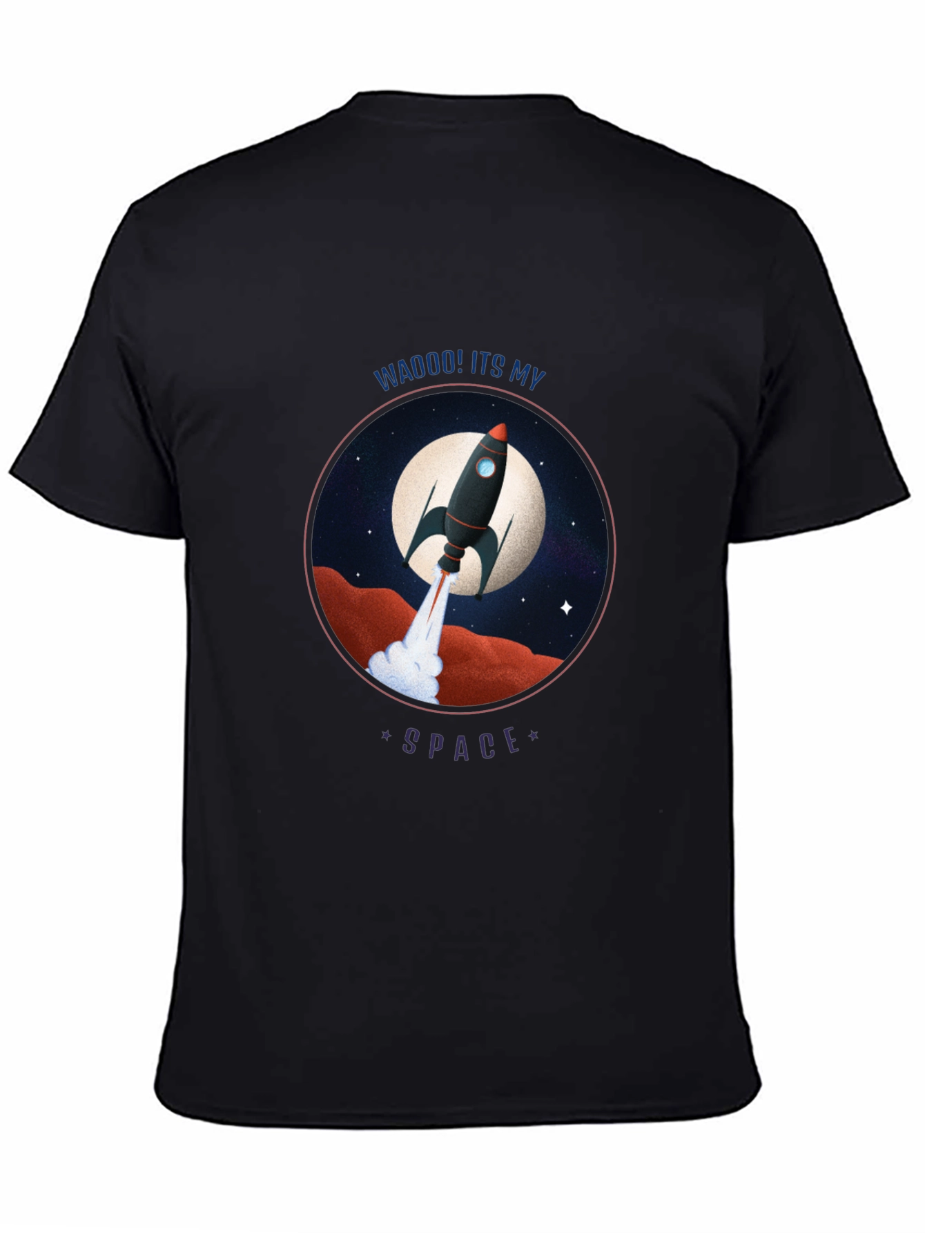 Black Rocket in Space Graphic Tee view 4