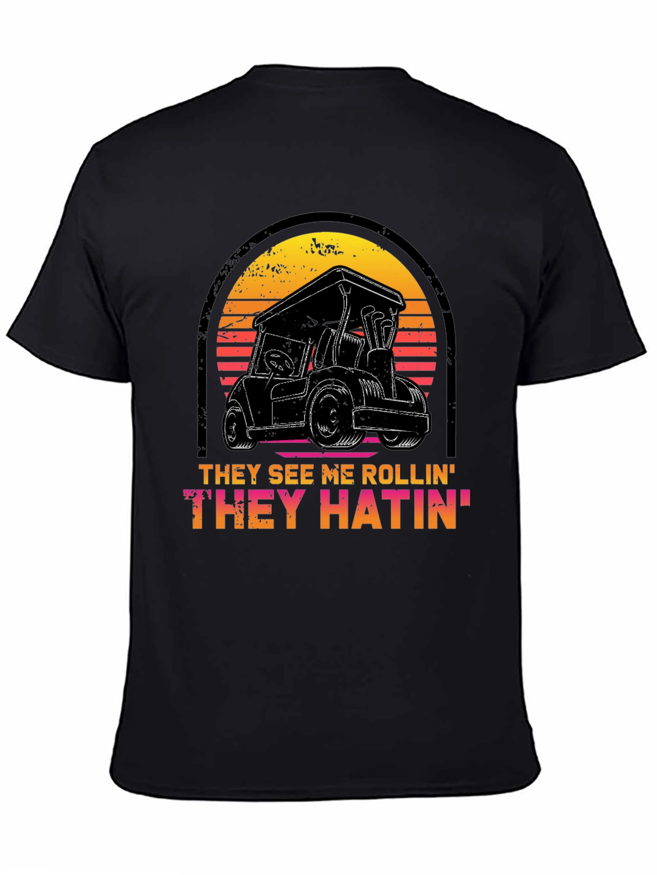 Black Golf Cart Sunset T-Shirt - They See Me Rollin' Tee view 4