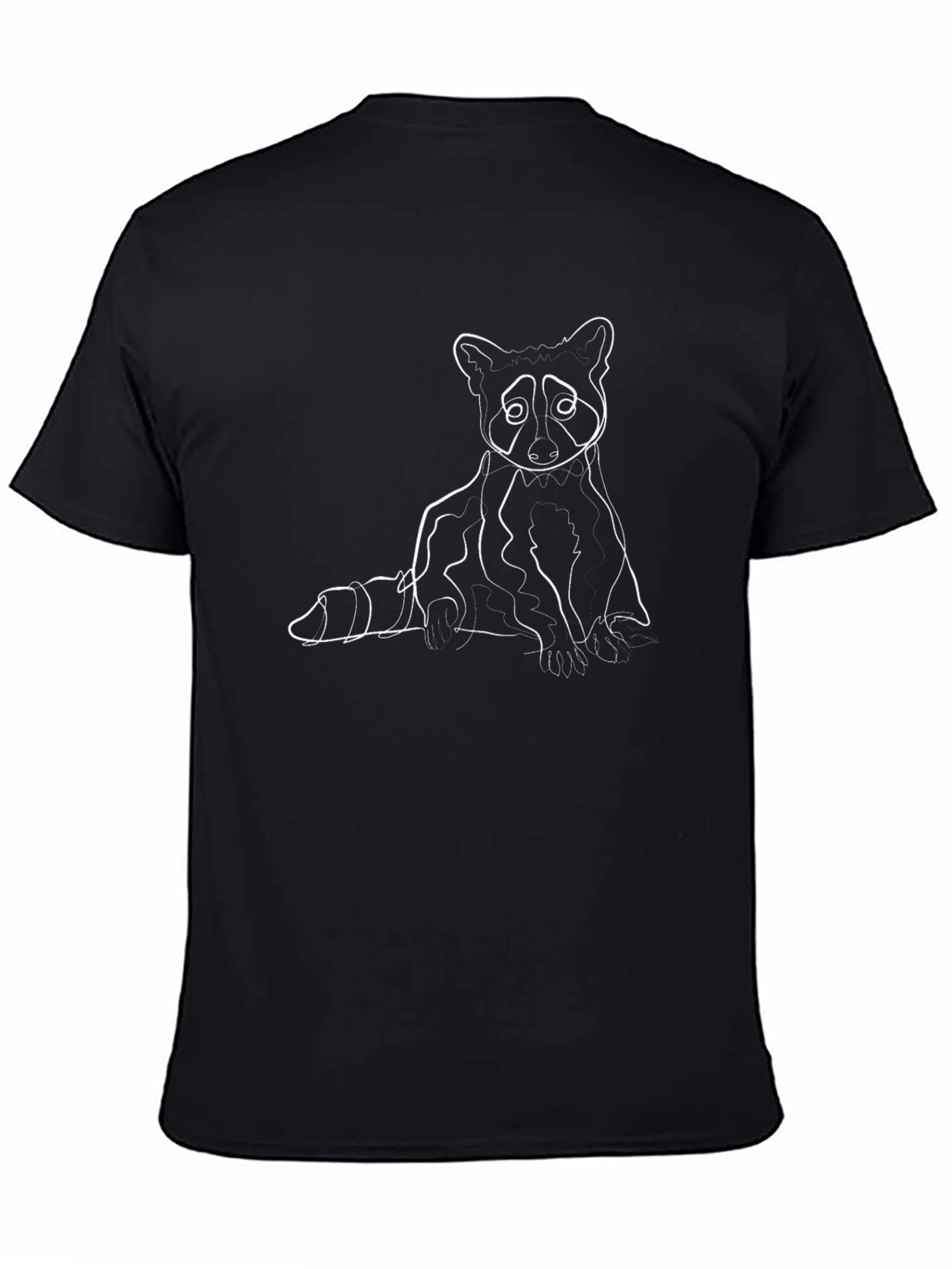 Black Minimalist Raccoon Line Art Black T-Shirt view 4