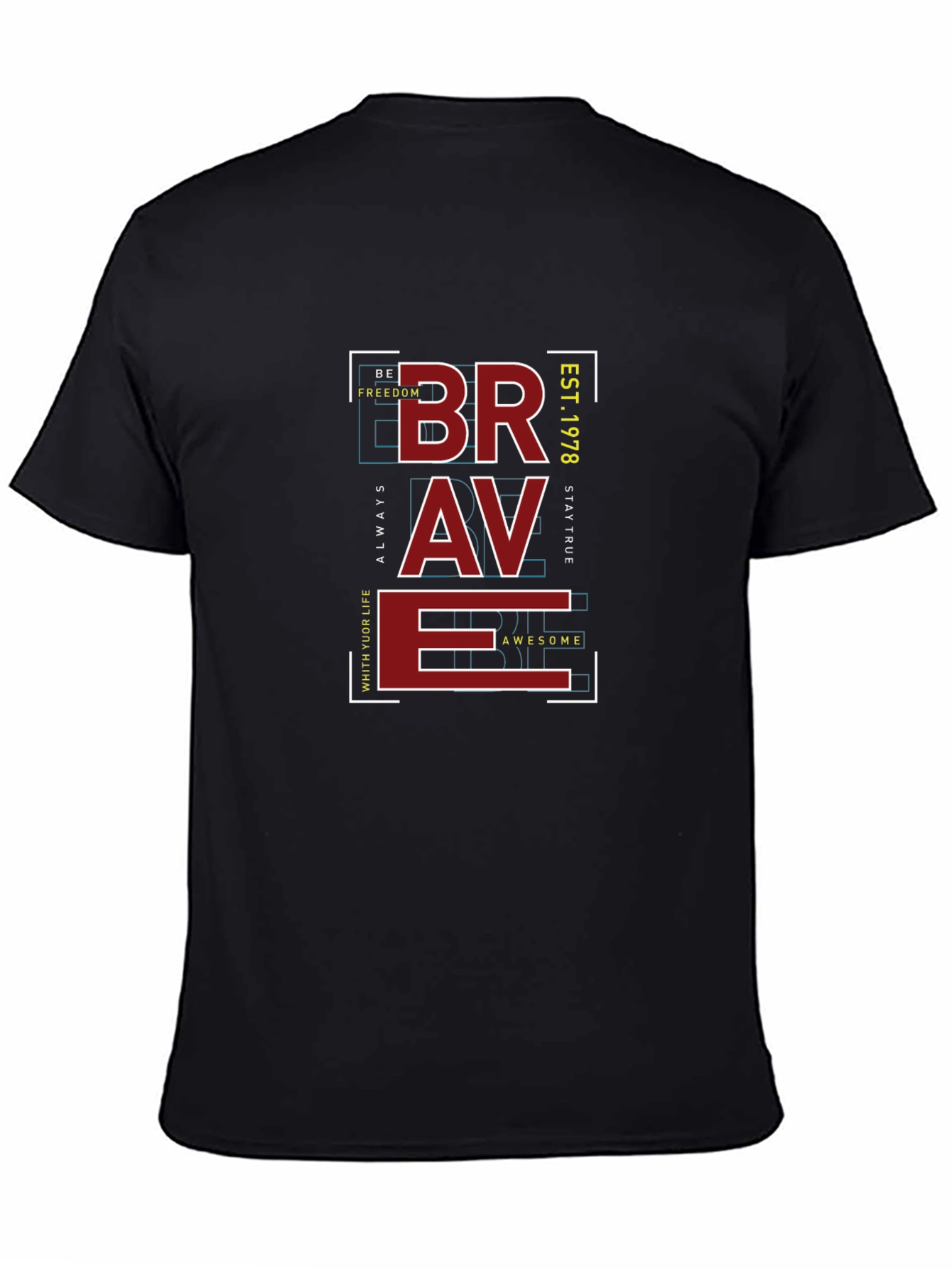 Black Brave Graphic Print T-Shirt - Men's Casual Tee view 4