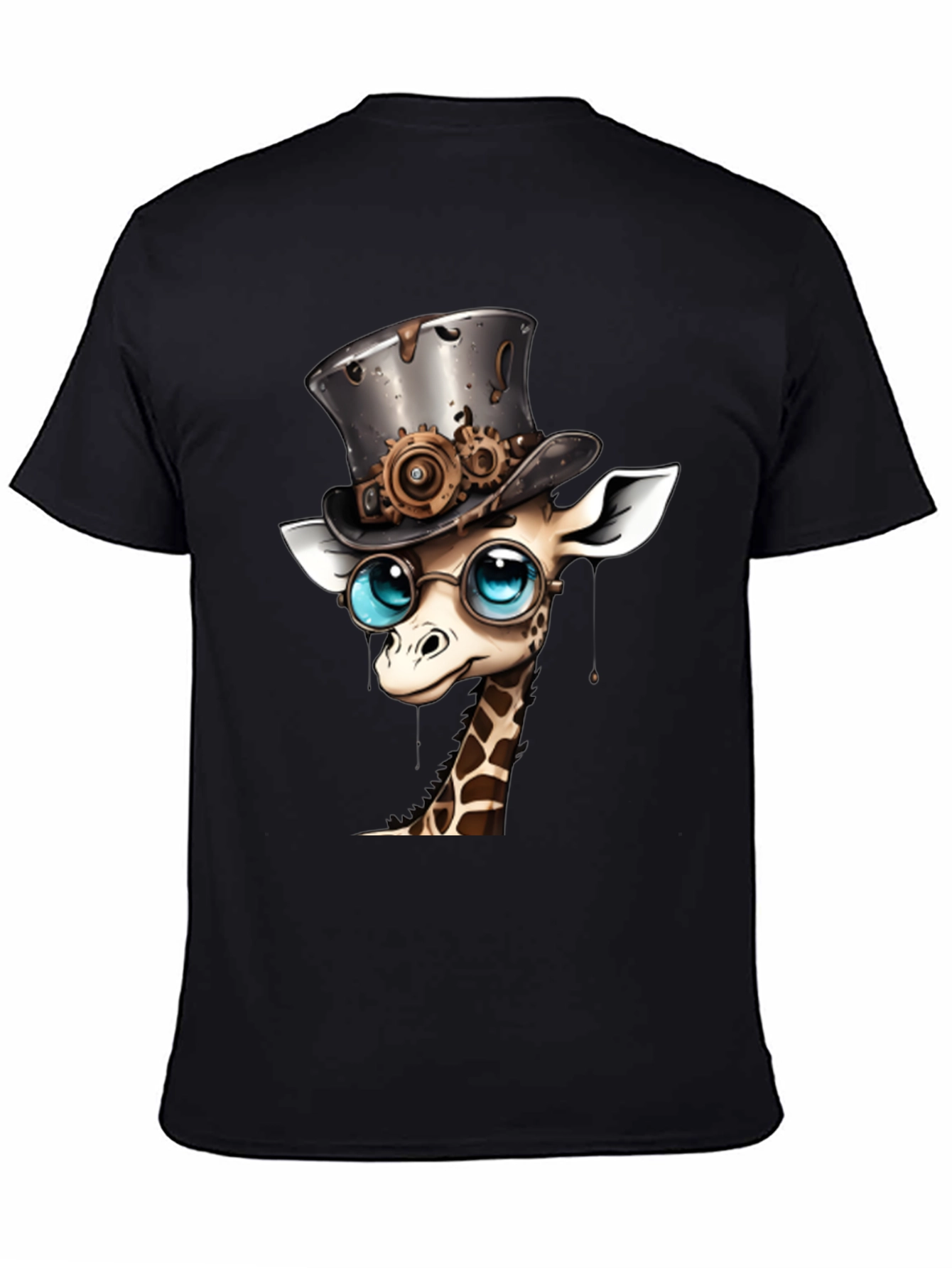 Black Steampunk Giraffe T-Shirt - Whimsical Animal Top view 4