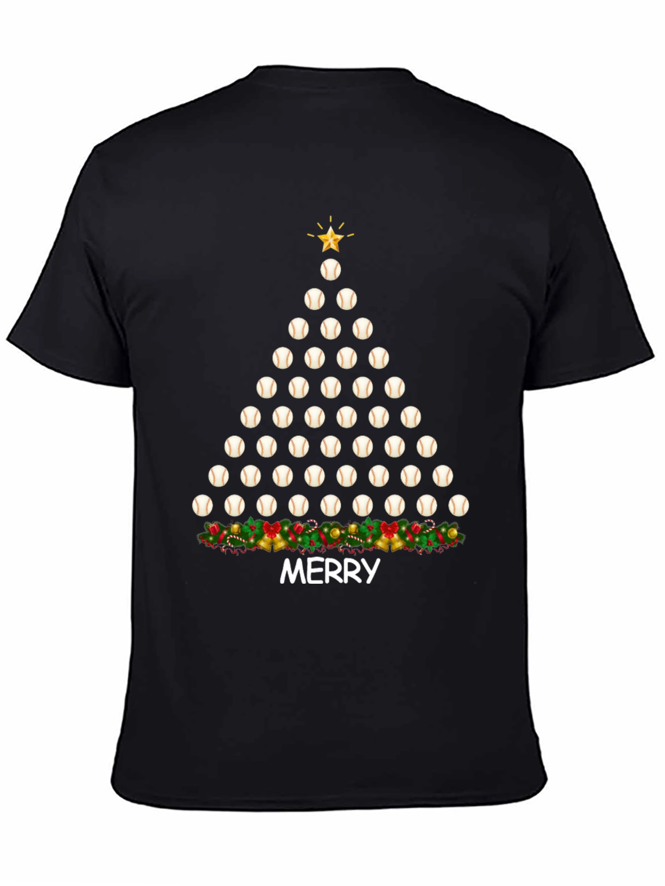 Black Baseball Christmas Tree T-Shirt view 4