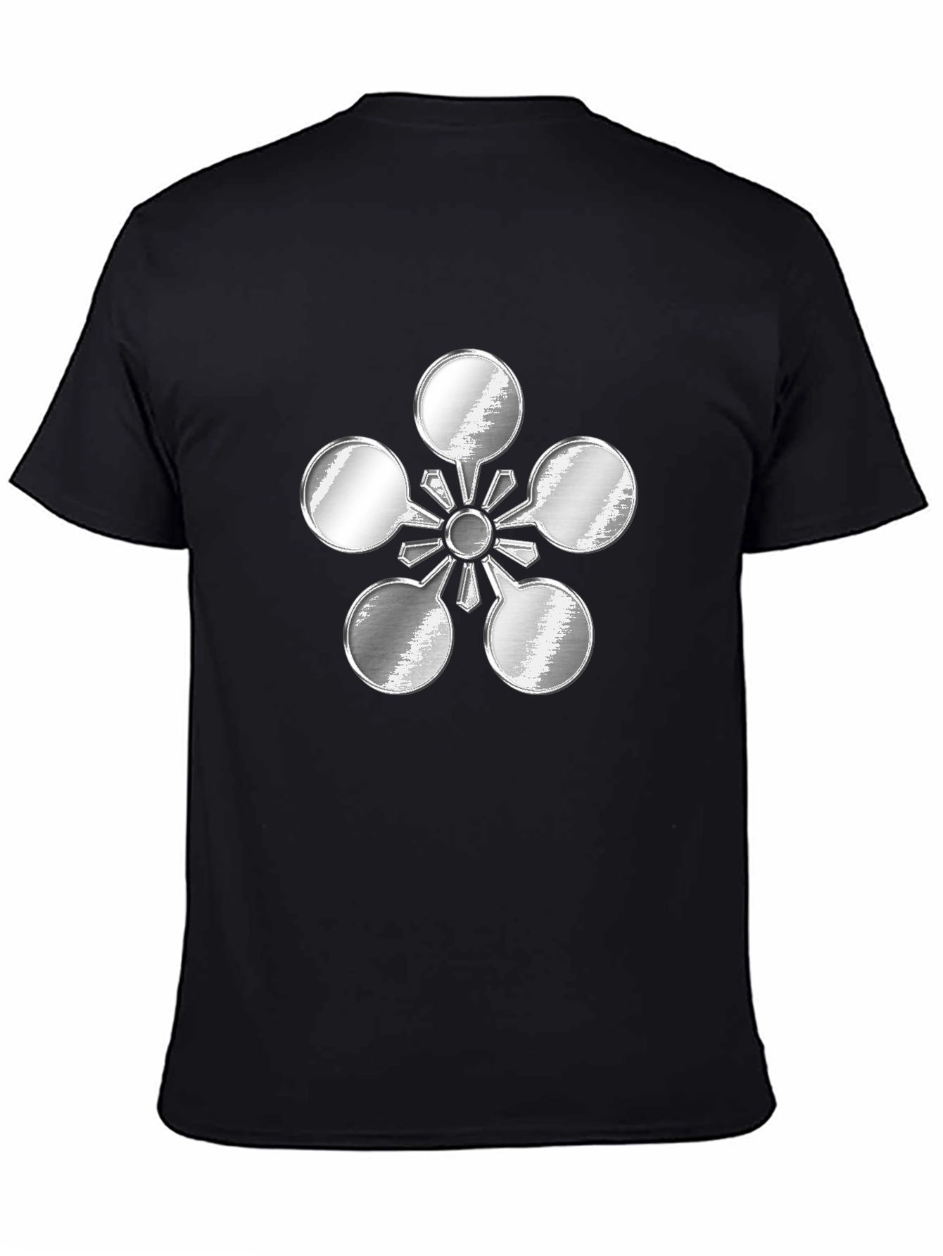 Black Abstract Metal Flower Design Black T-Shirt view 4