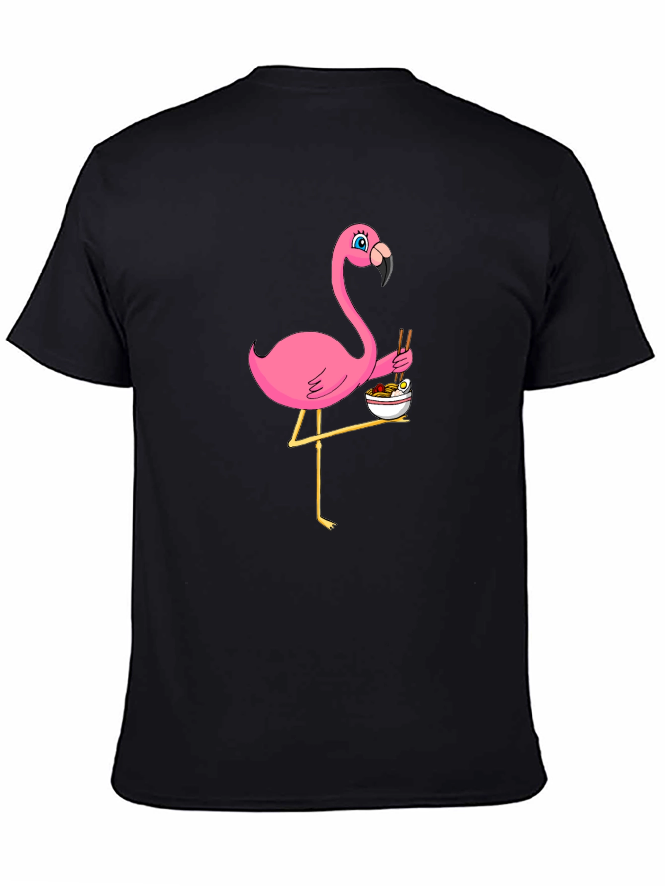 Black Flamingo Ramen Black T-Shirt - Whimsical Graphic Tee view 4