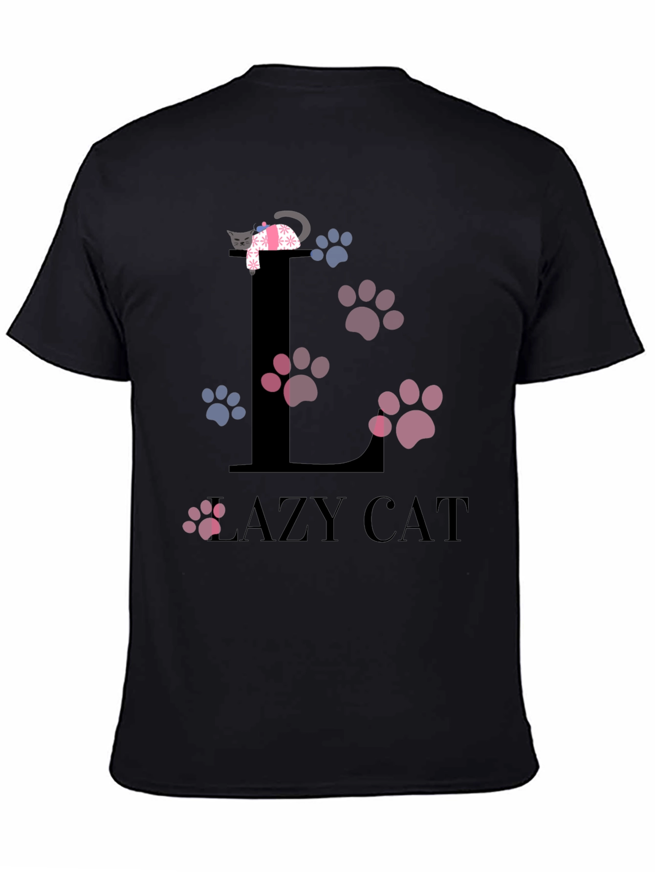 Black Lazy Cat Graphic T-Shirt - Unisex Cotton Tee view 4