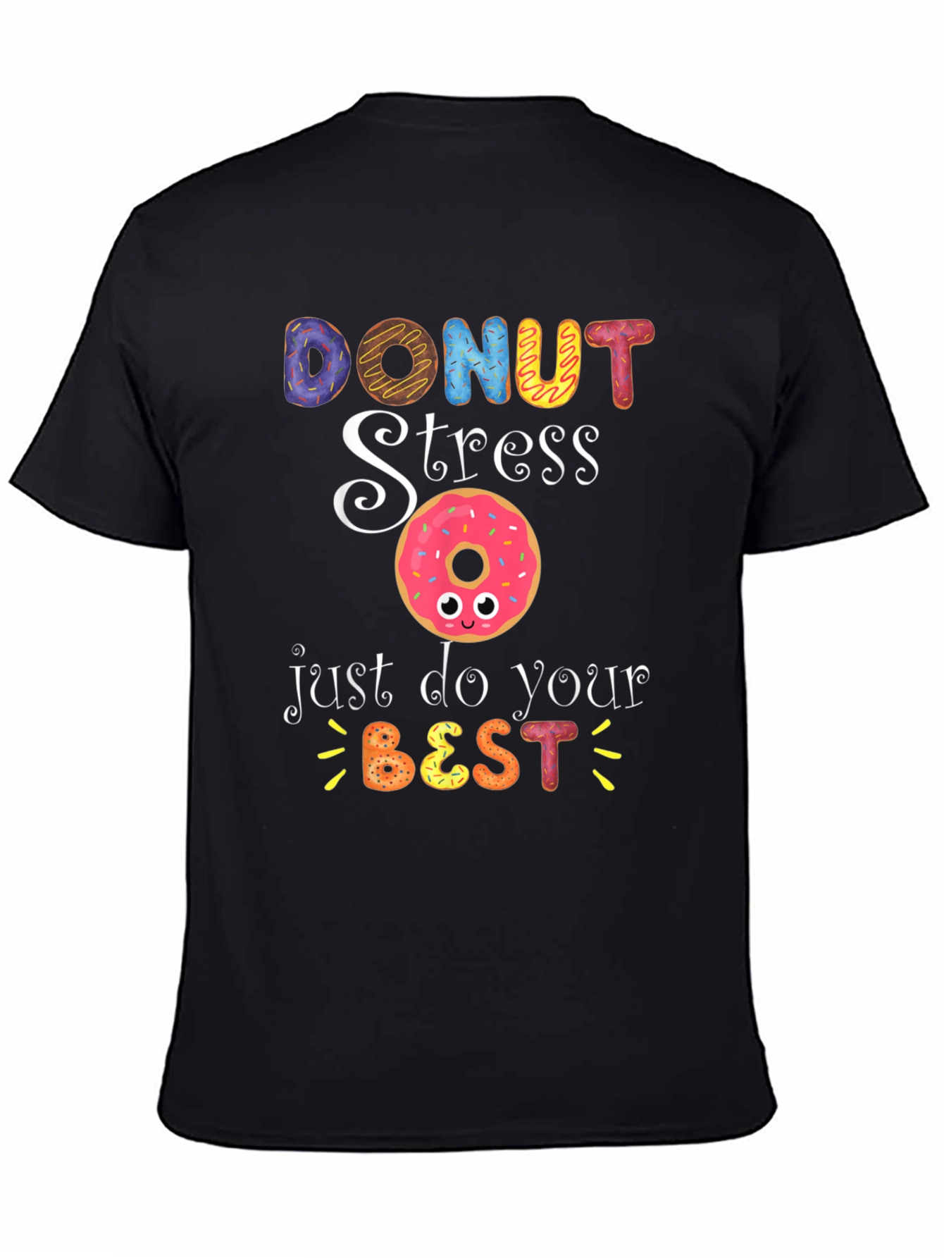 Black Donut Stress Funny Graphic T-Shirt view 4