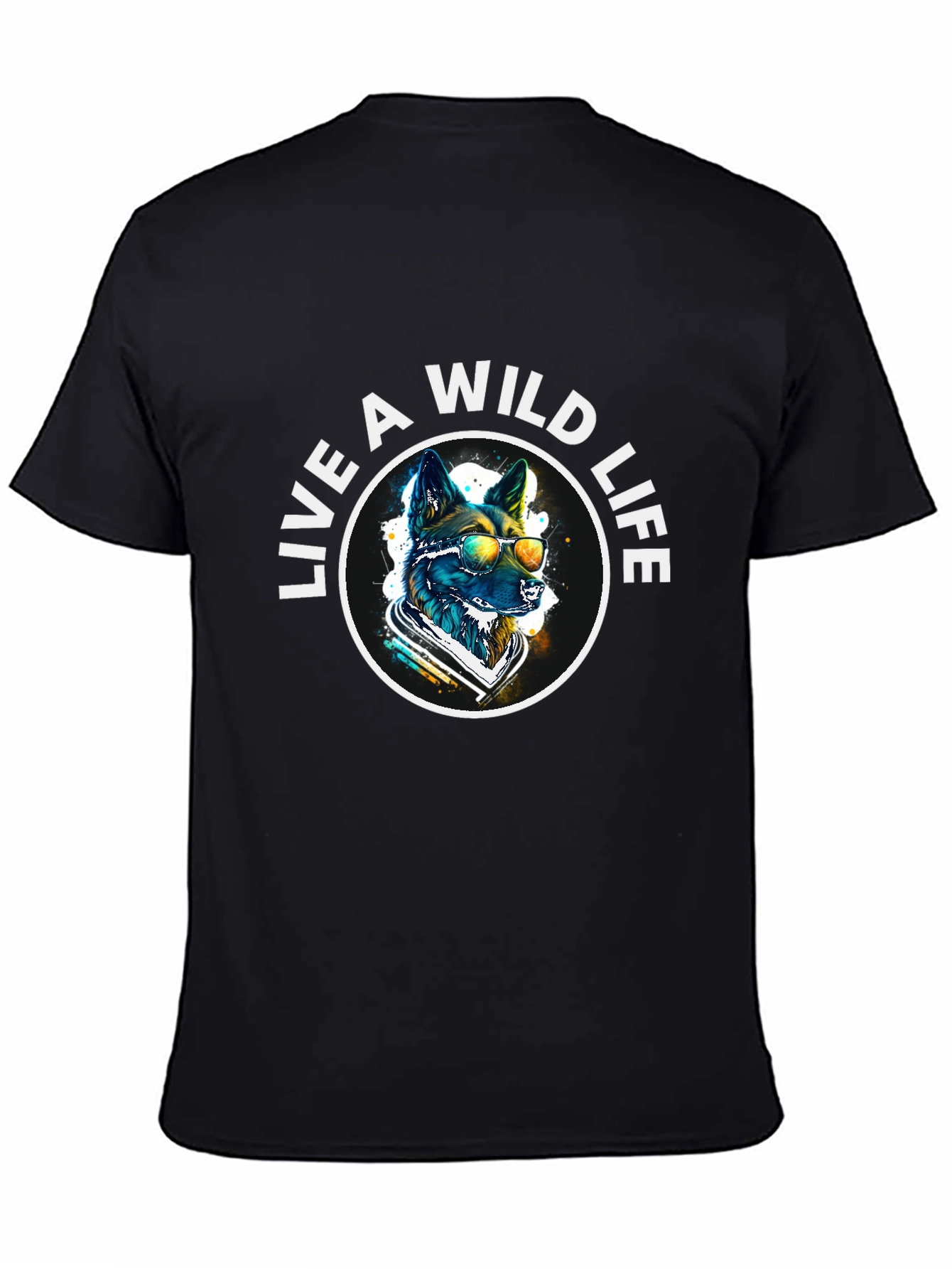 Black Live A Wild Life T-Shirt - Cool Dog Design view 4