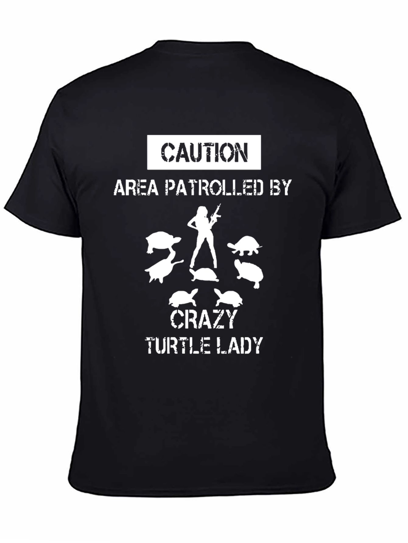 Black Caution Crazy Turtle Lady Graphic T-Shirt view 4