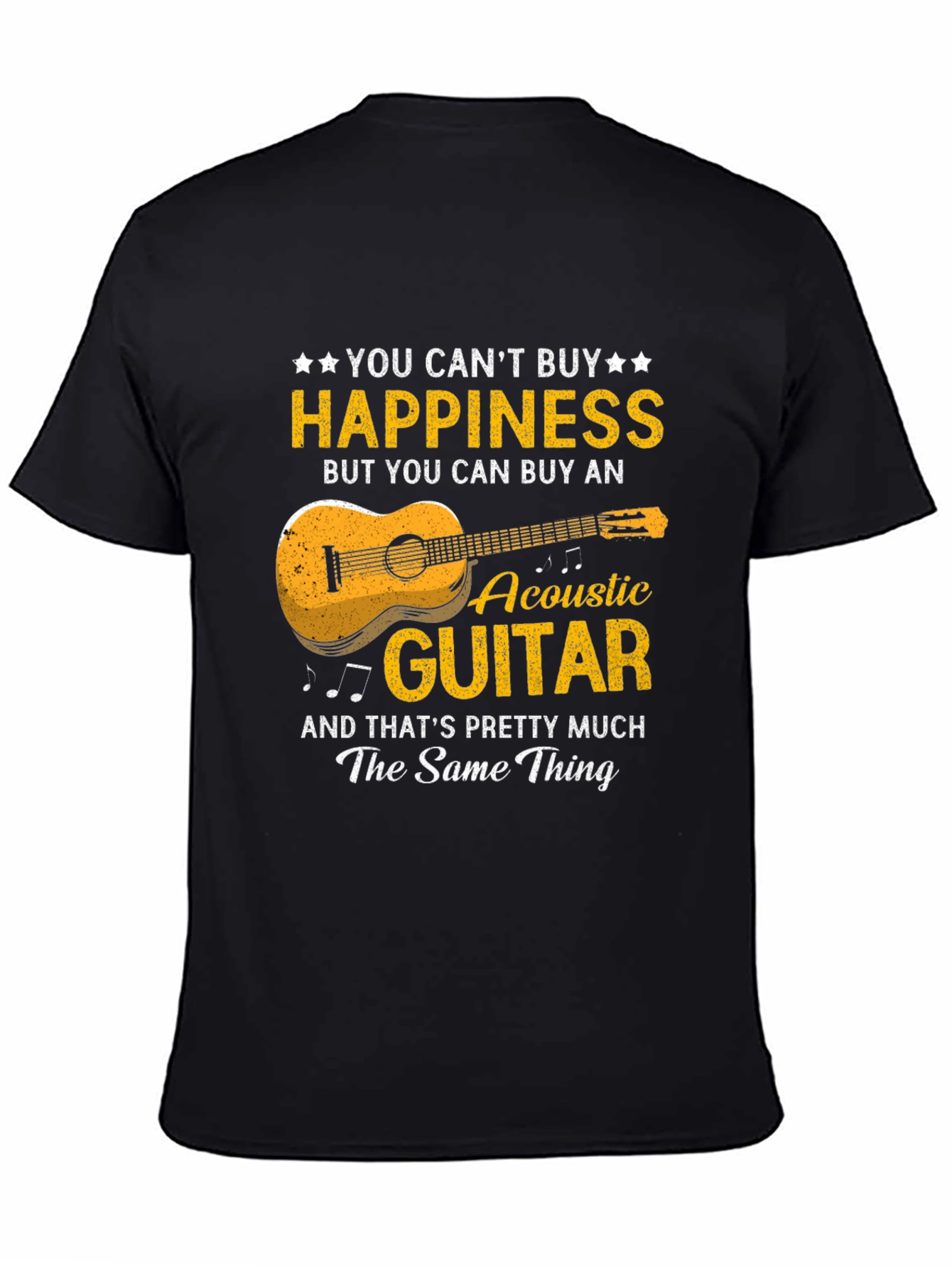 Black Acoustic Guitar Happiness T-Shirt - Music Lover Gift view 4