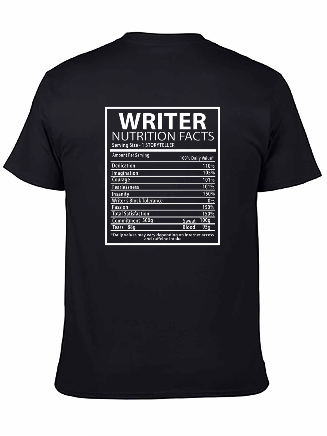 Black Writer Nutrition Facts T-Shirt view 4
