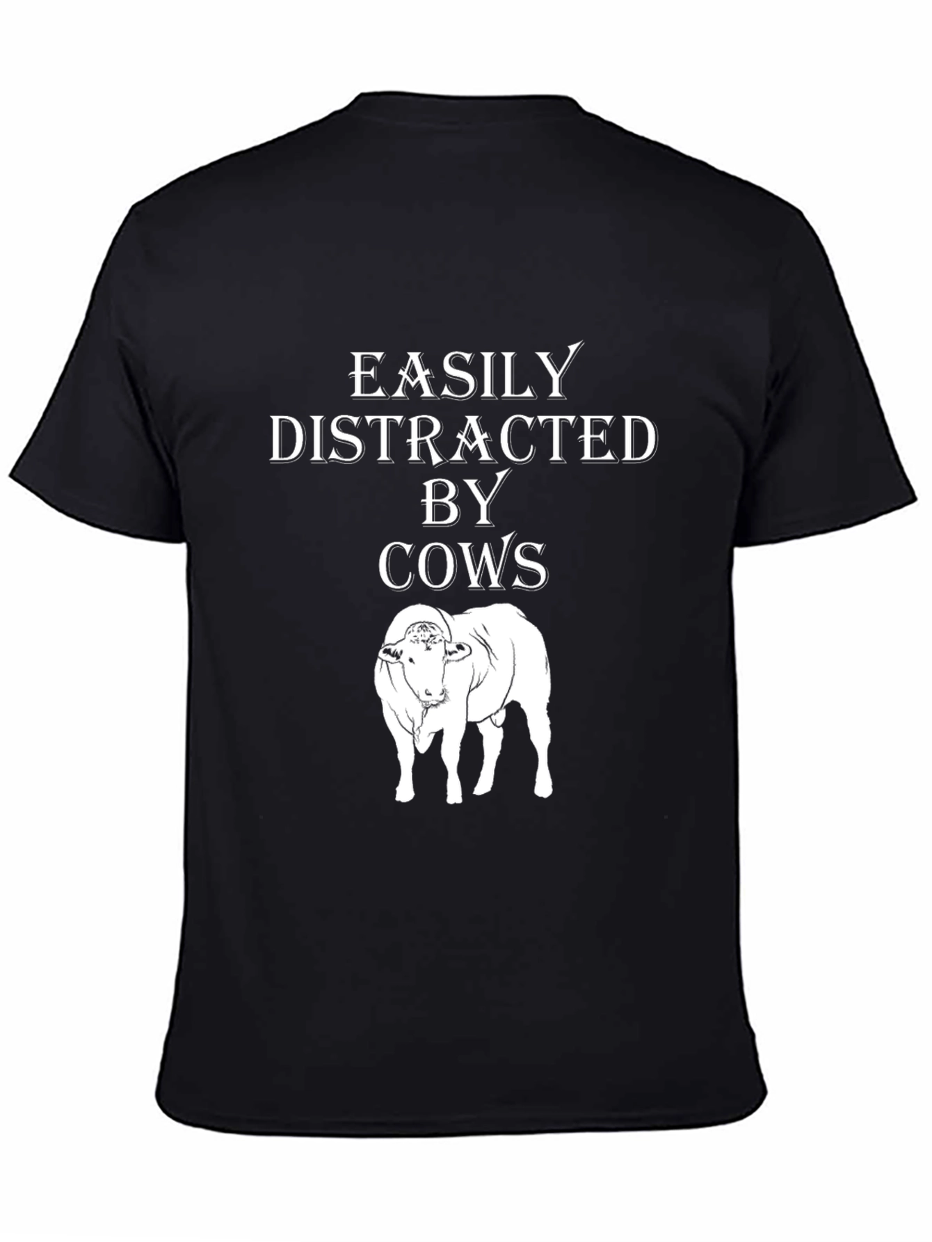 Black Easily Distracted By Cows Black T-Shirt view 4