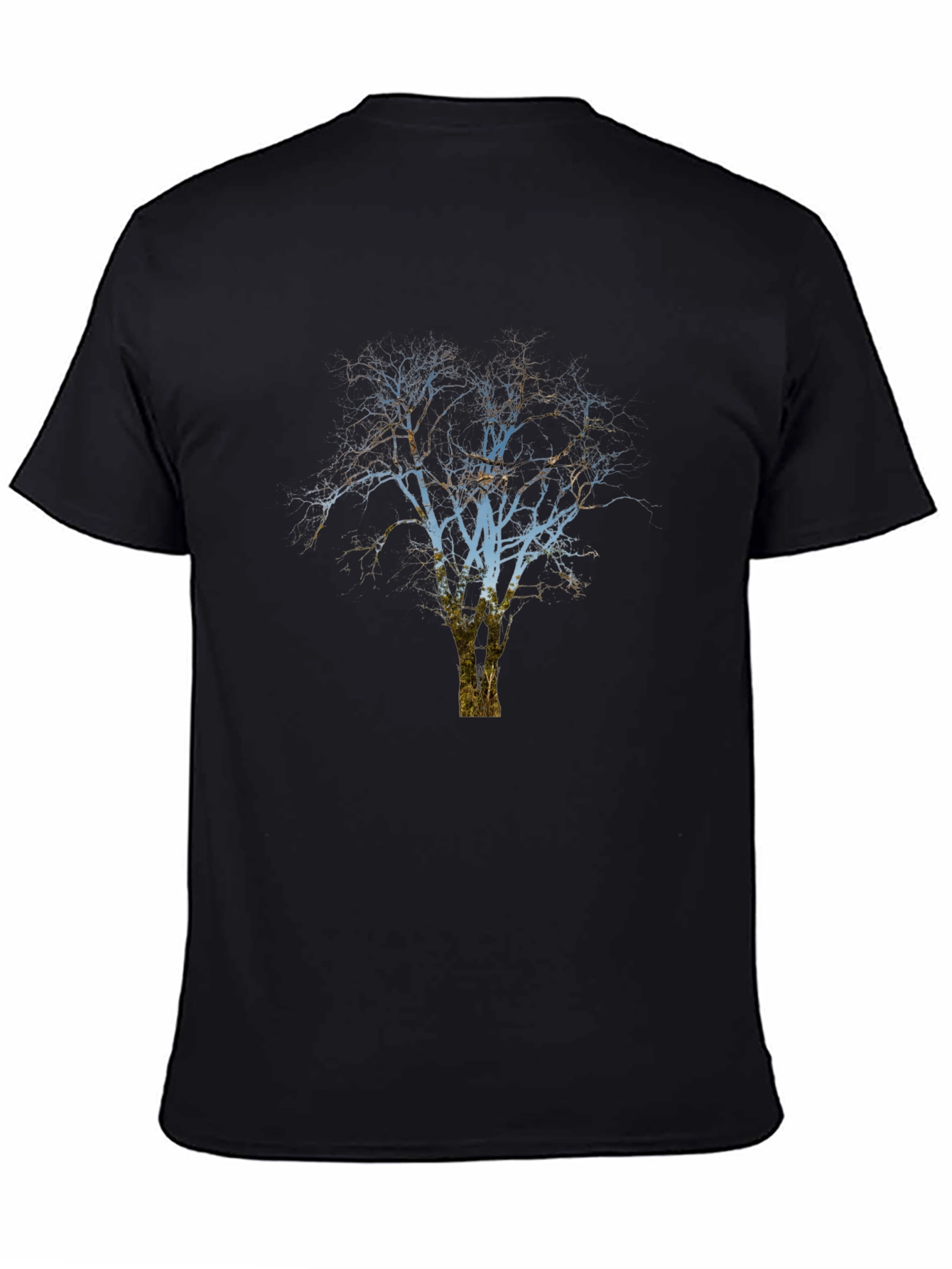 Black Men's Black T-Shirt with Tree Graphic view 4