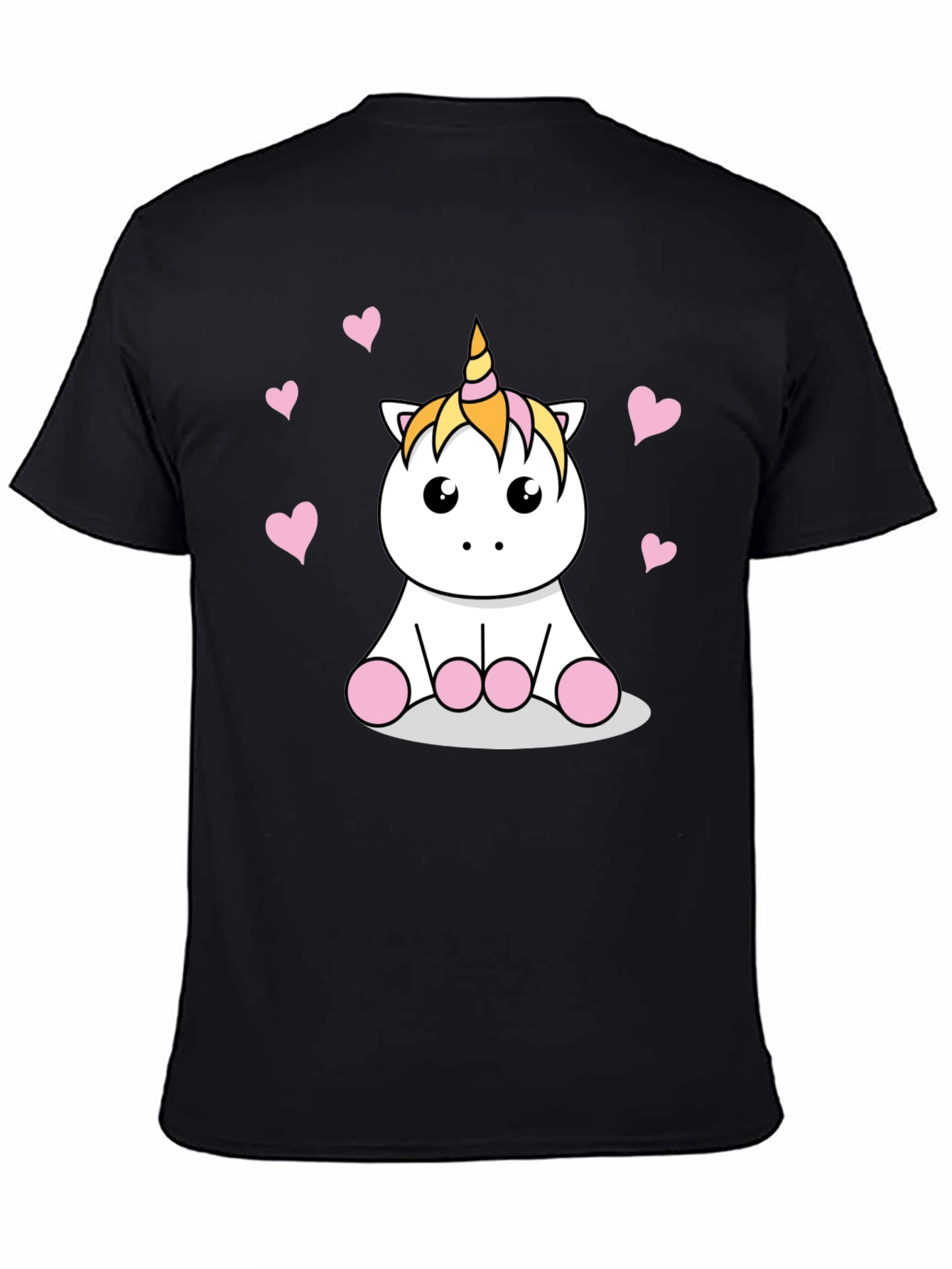 Black Cute Cartoon Unicorn T-Shirt - Black Cotton Tee view 4