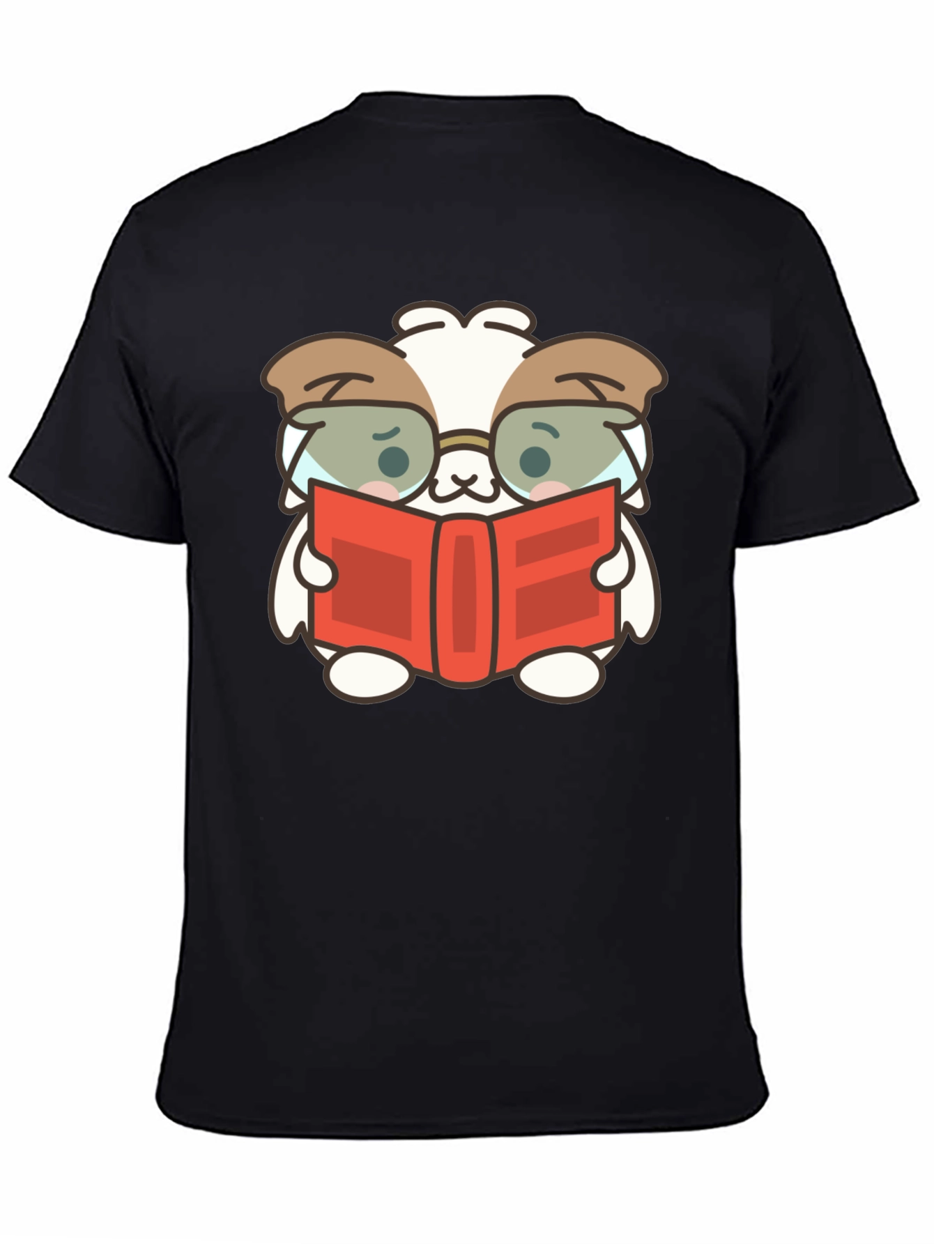 Black Cute Book Reading Dog T-Shirt - Black view 4