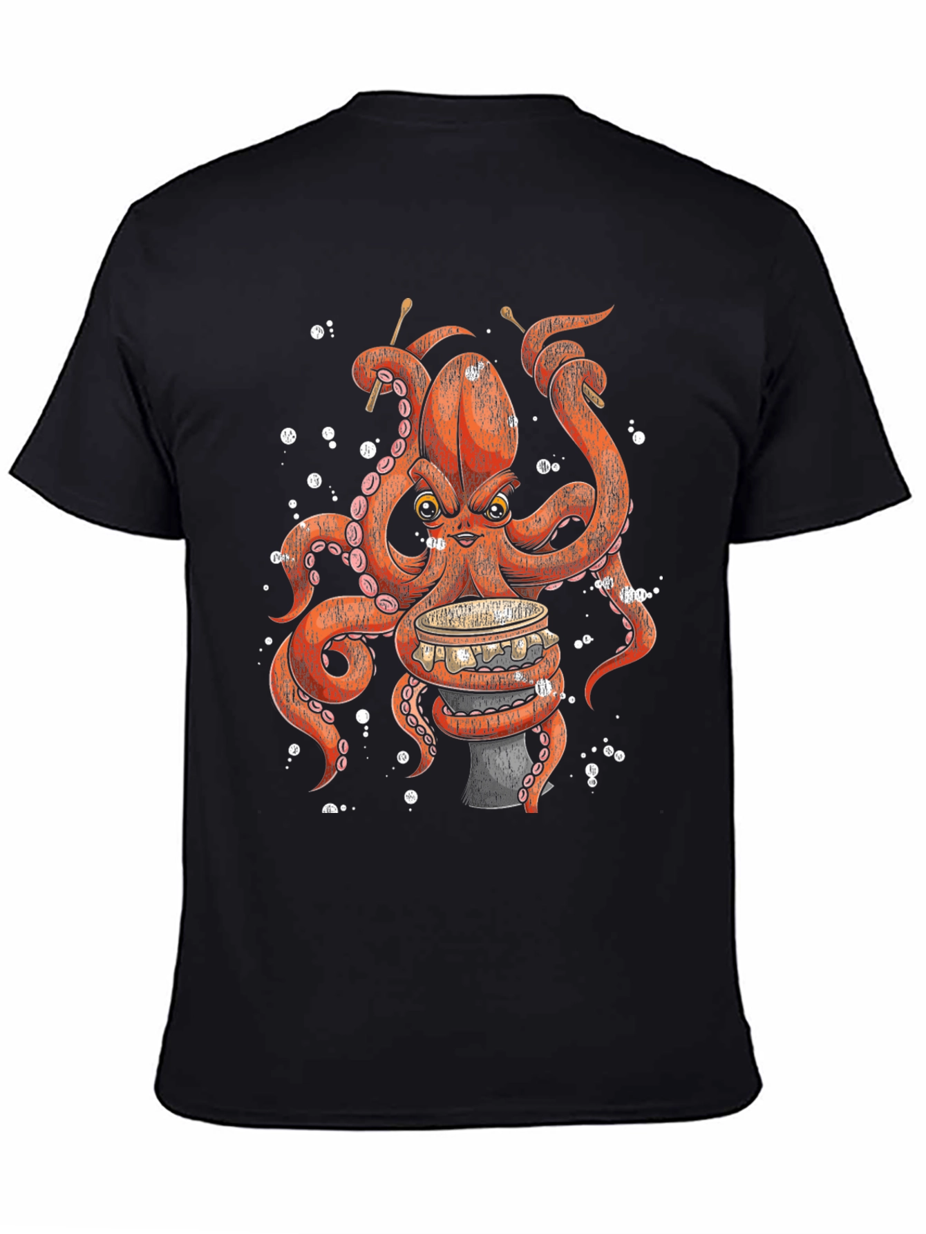 Black Octopus Drummer T-Shirt - Unique Graphic Tee view 4