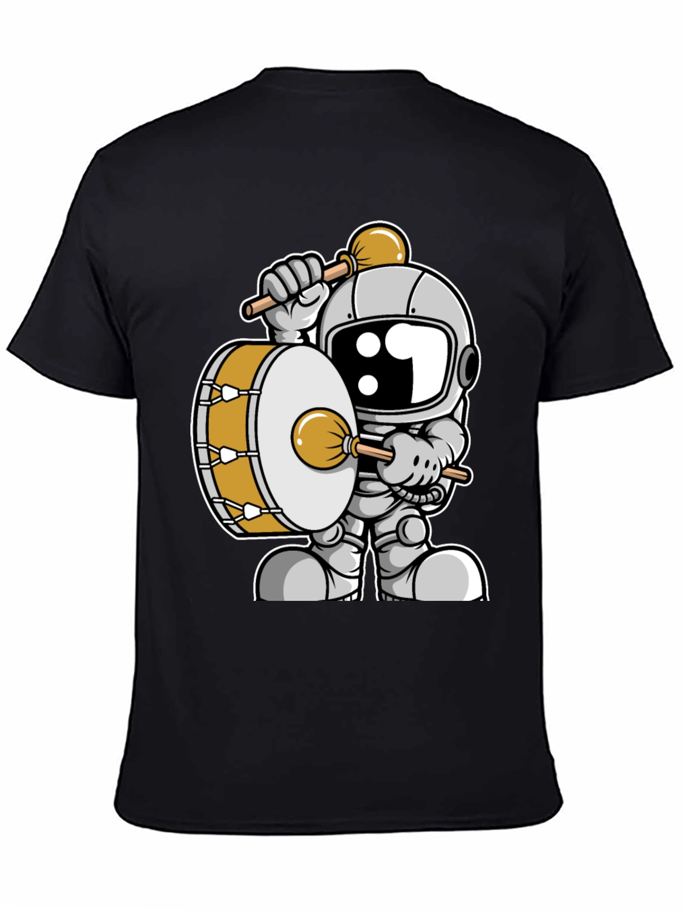 Black Astronaut Drummer Graphic Tee - Space Music T-Shirt view 4