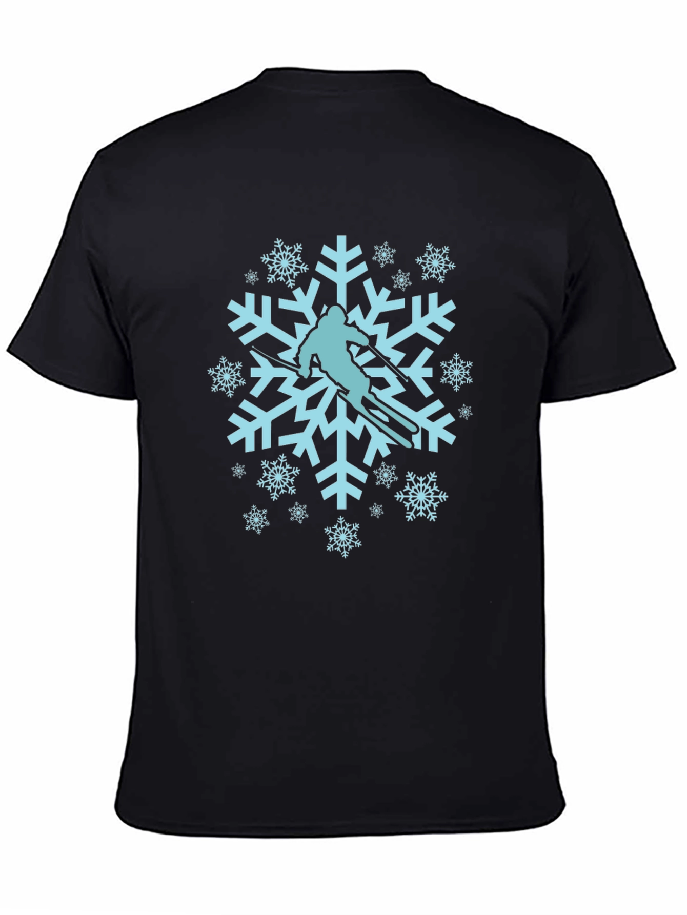 Black Snowflake Skier Graphic Tee - Winter Sport Shirt view 4