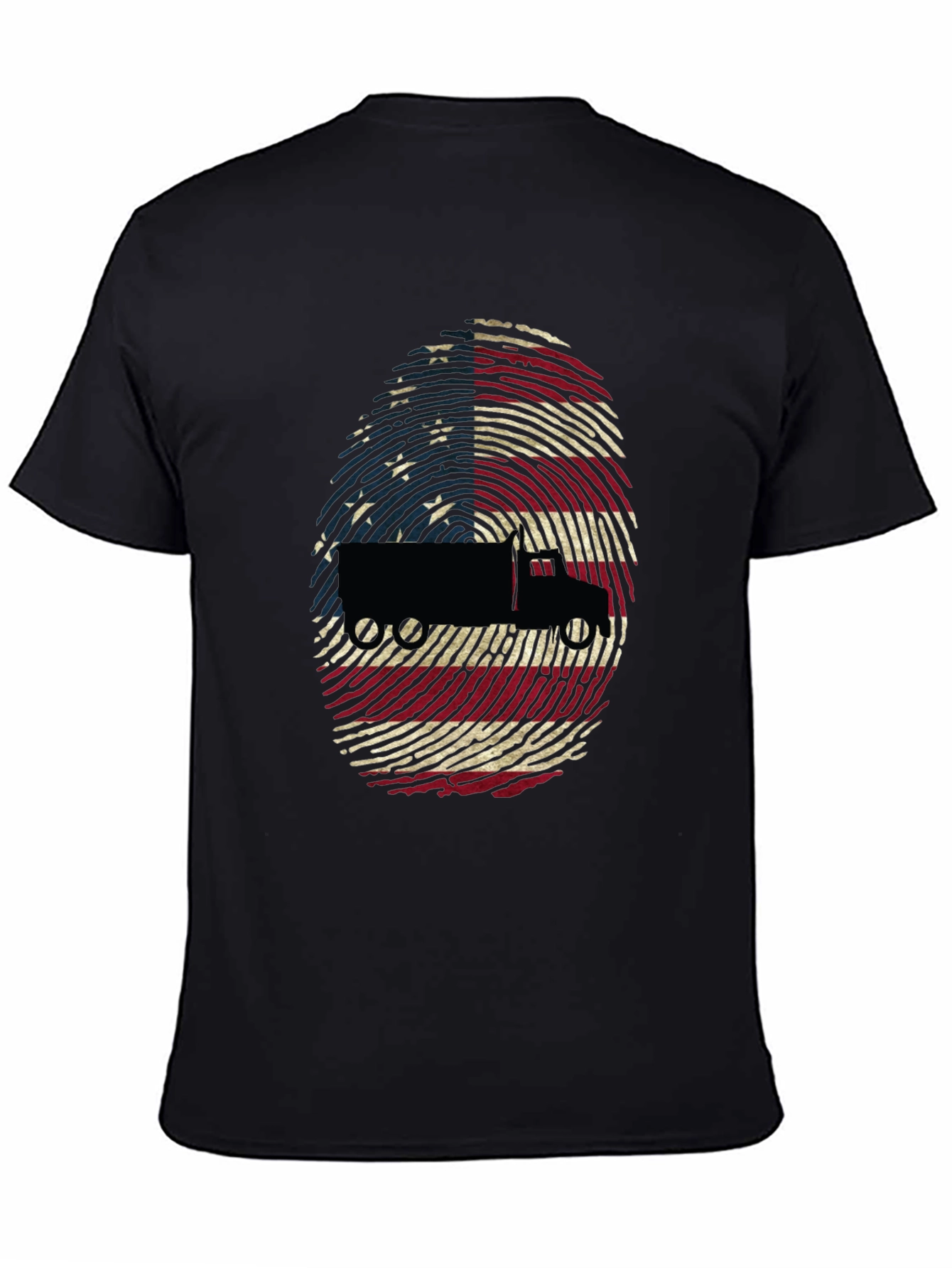 Trucker USA Flag Fingerprint Black T-Shirt - 4