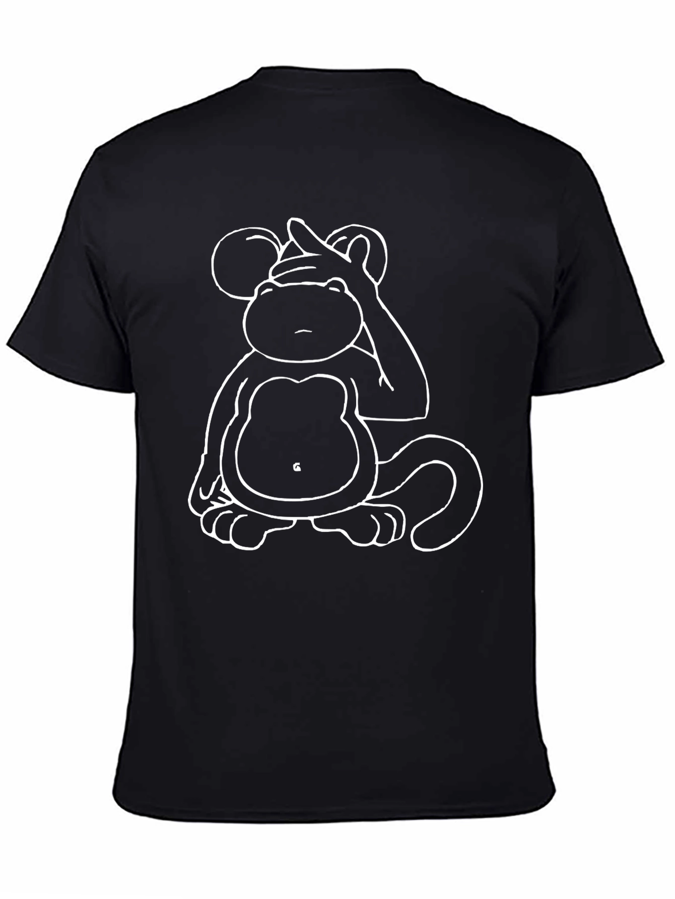Black Funny Cartoon Monkey T-Shirt - Unisex Black Tee view 4