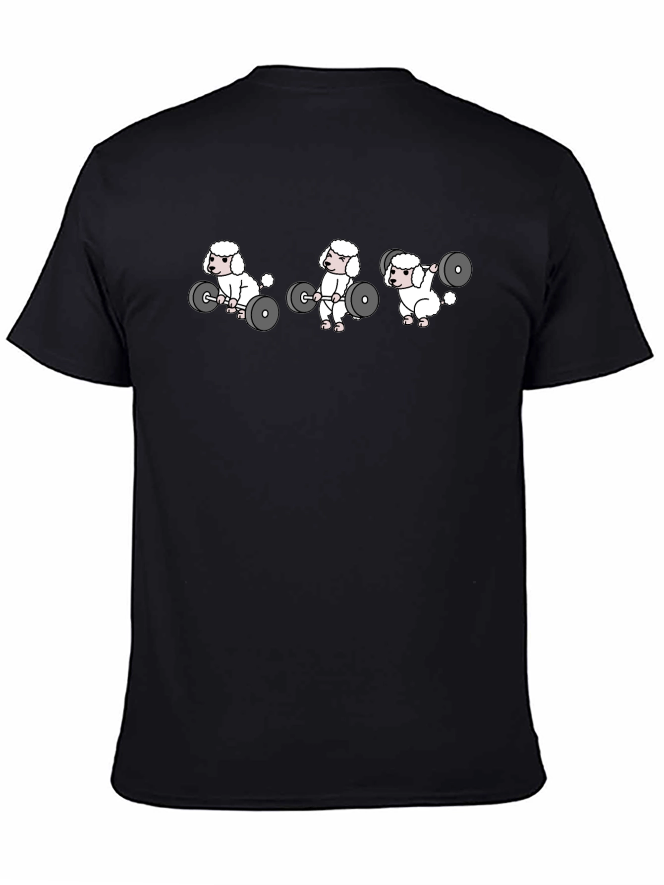 Black Weightlifting Poodle Cartoon Black T-Shirt view 4