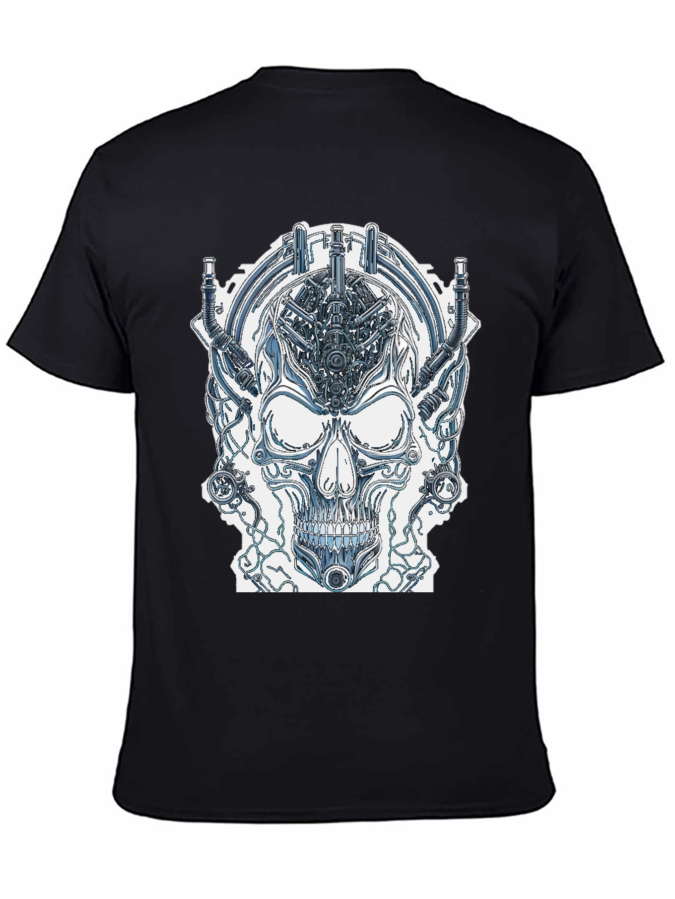 Black Cyberpunk Skull Graphic Tee - Edgy Sci-Fi Design view 4