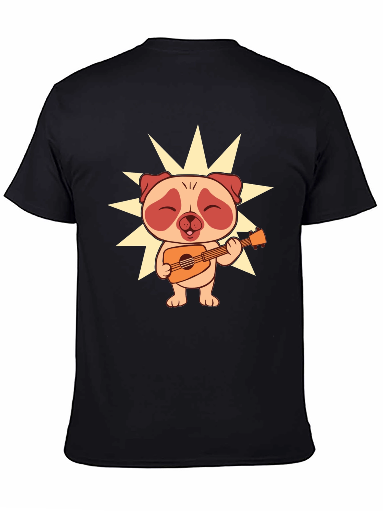 Black Cute Pug Guitarist Black T-Shirt view 4