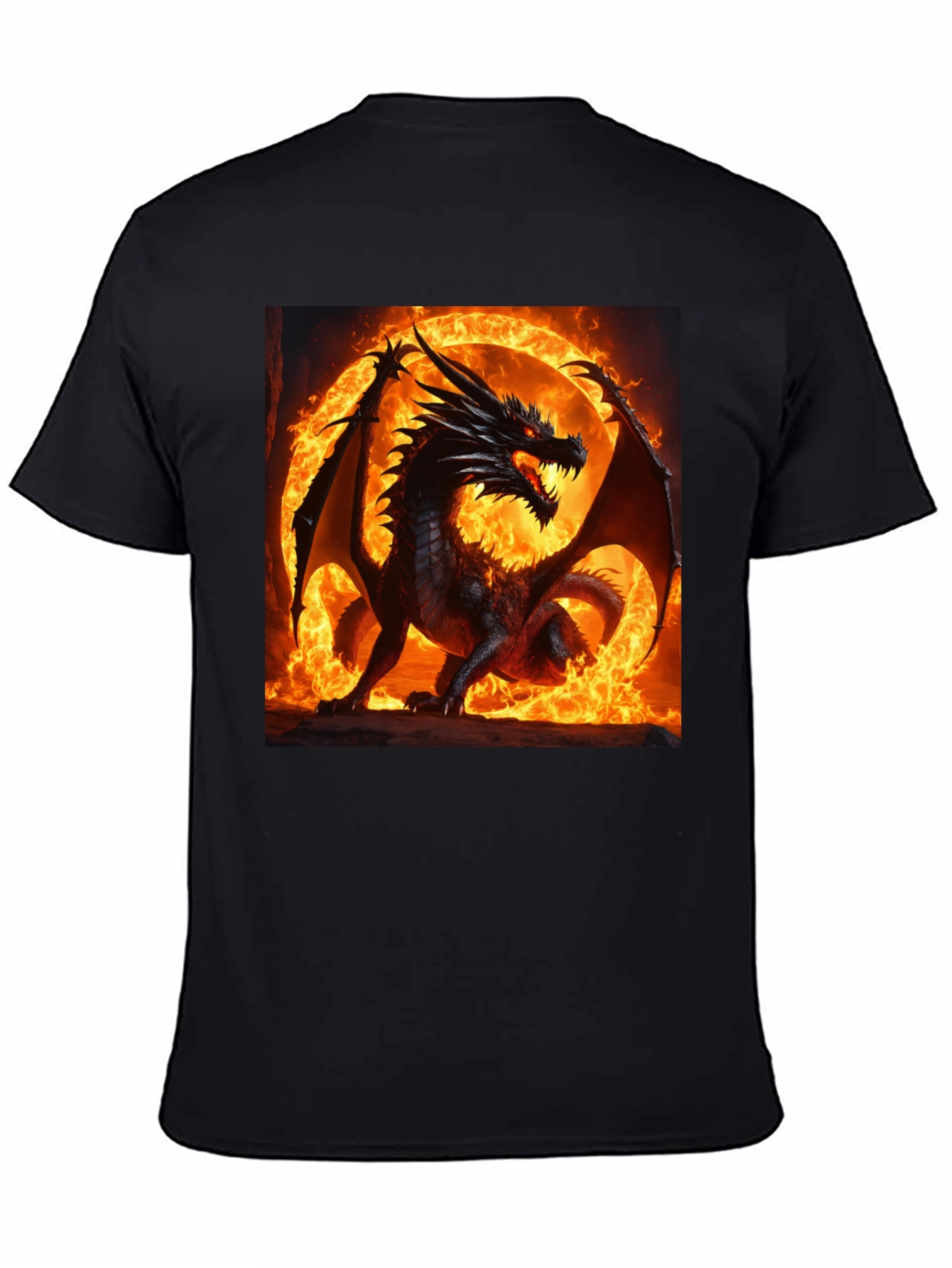 Black Fiery Dragon Graphic T-Shirt view 4
