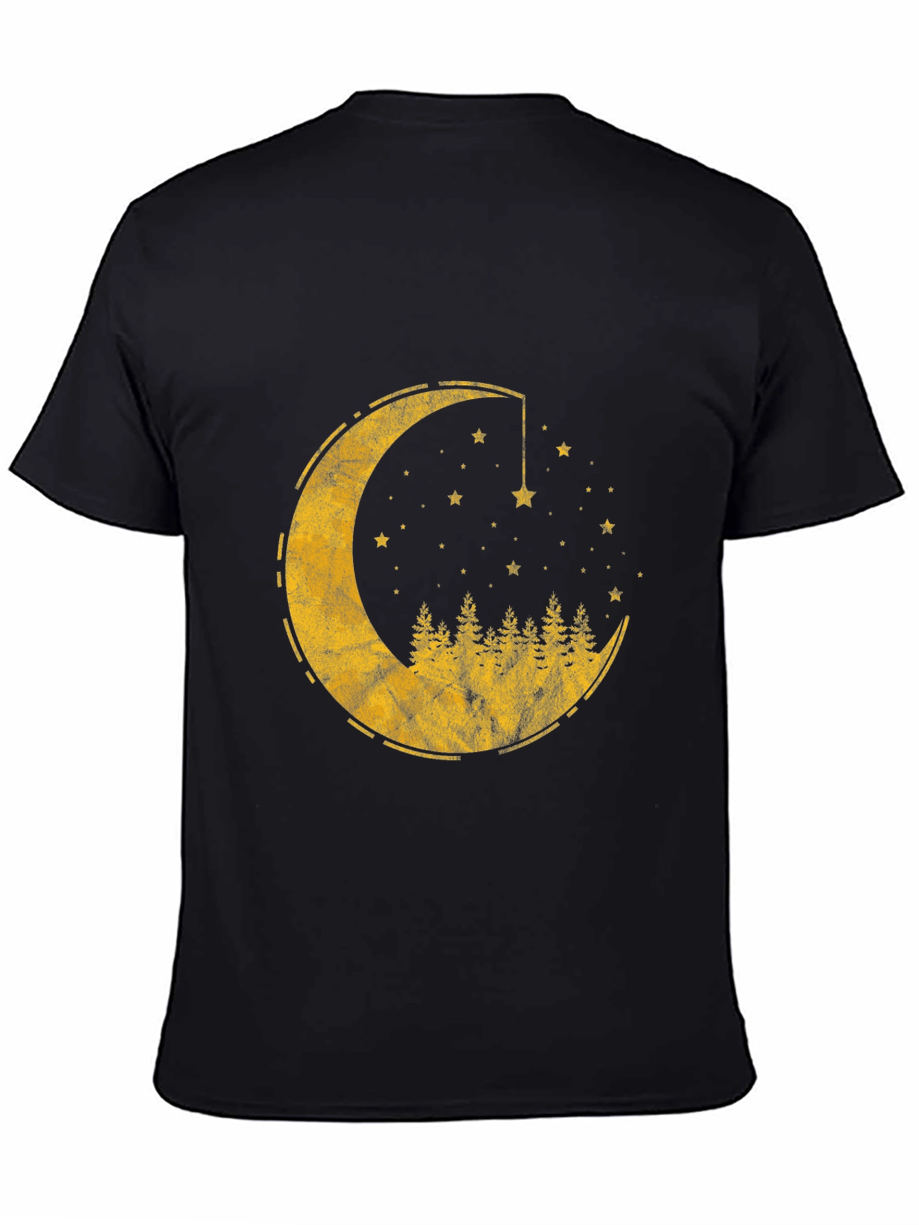 Black Crescent Moon & Forest Graphic T-Shirt - Men's Black Tee view 4