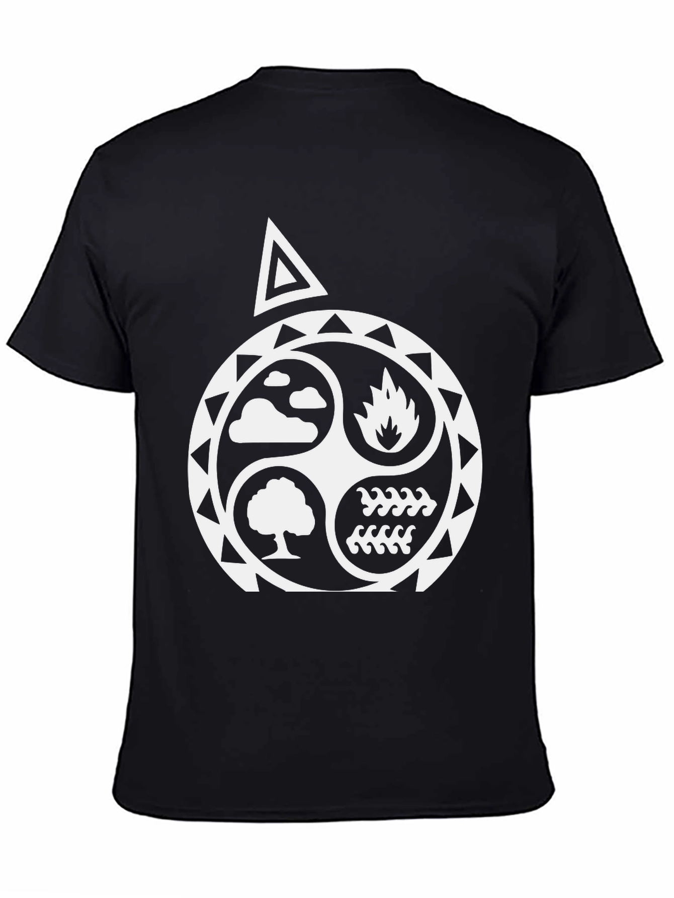 Black Elemental Black T-Shirt - Earth, Air, Fire, Water Design view 4