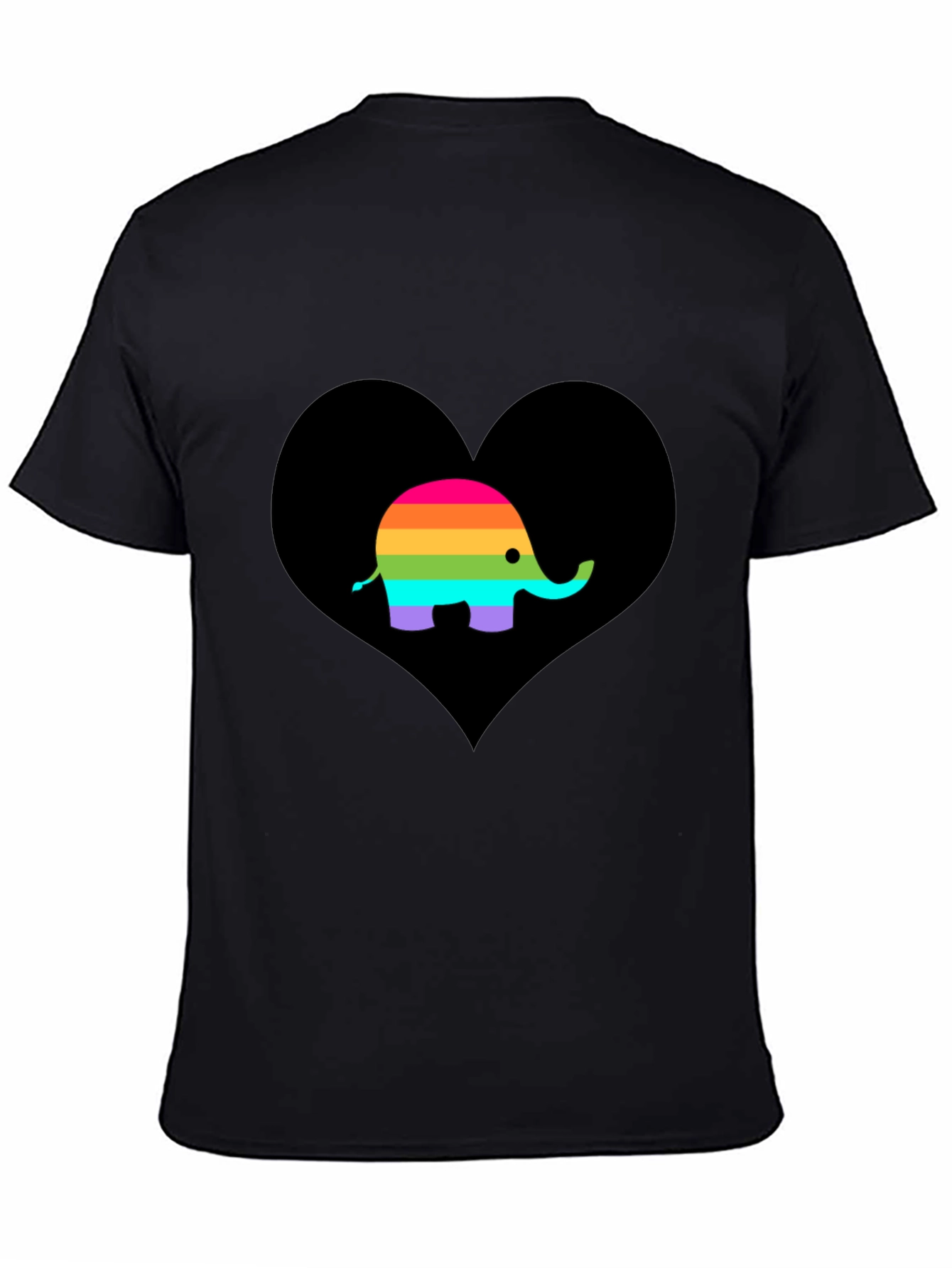 Black Rainbow Elephant Heart Black T-Shirt view 4