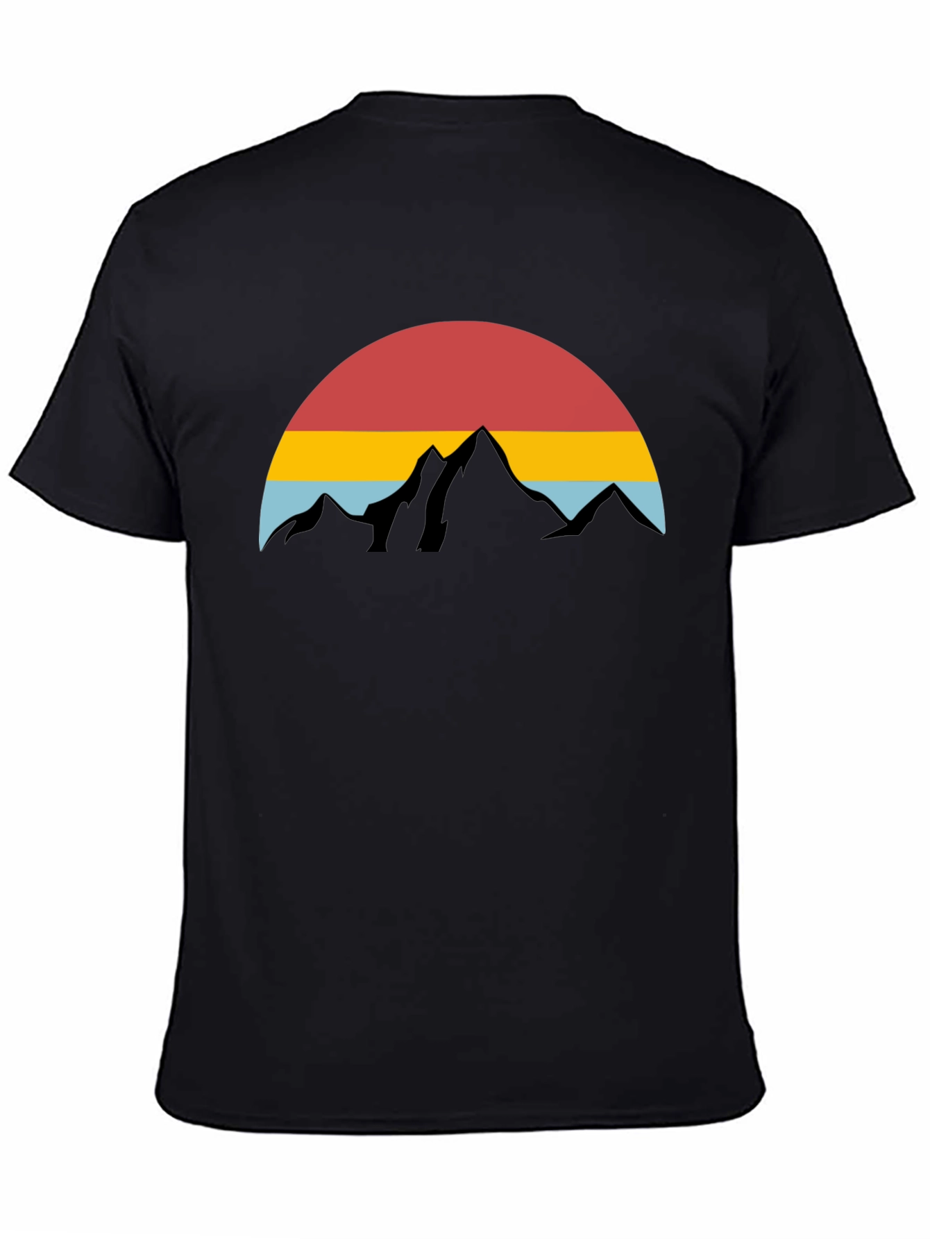 Black Retro Mountain Sunset Graphic Tee - Black Cotton Blend view 4