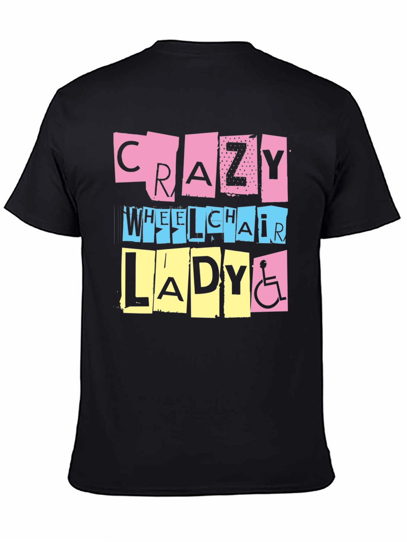 Black Crazy Wheelchair Lady Graphic Tee view 4