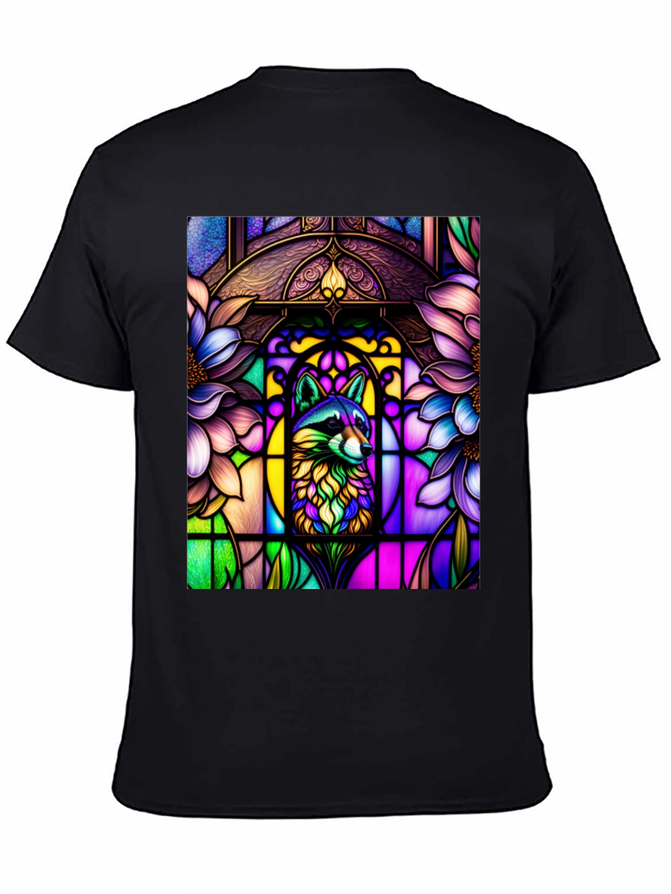 Black Stained Glass Raccoon Black T-Shirt view 4