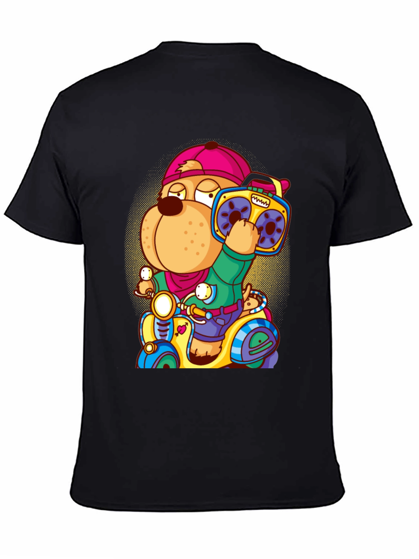 Black Cool Dog Scooter Graphic Tee view 4