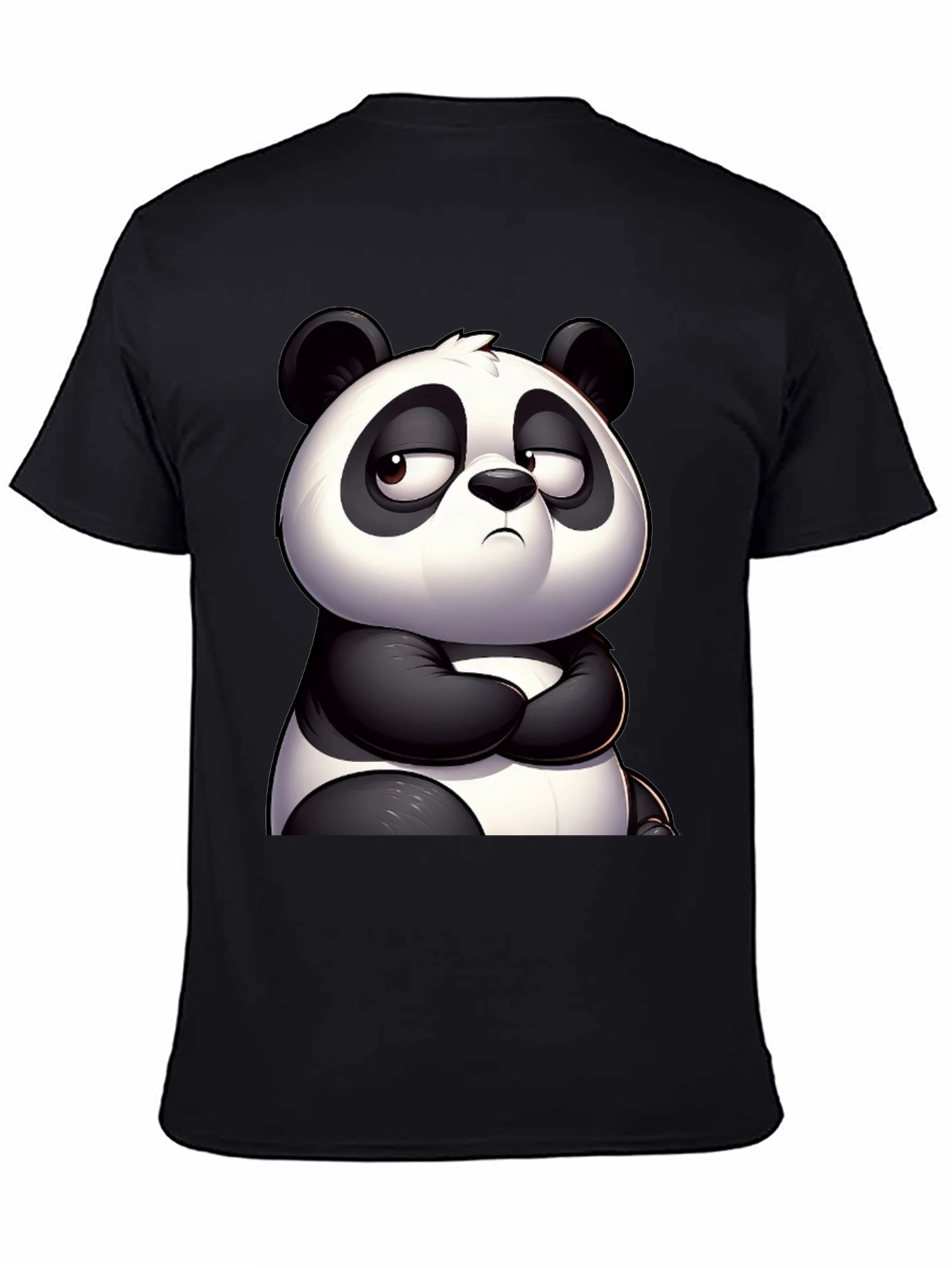 Black Grumpy Panda Graphic Tee - Black Cotton T-Shirt view 4