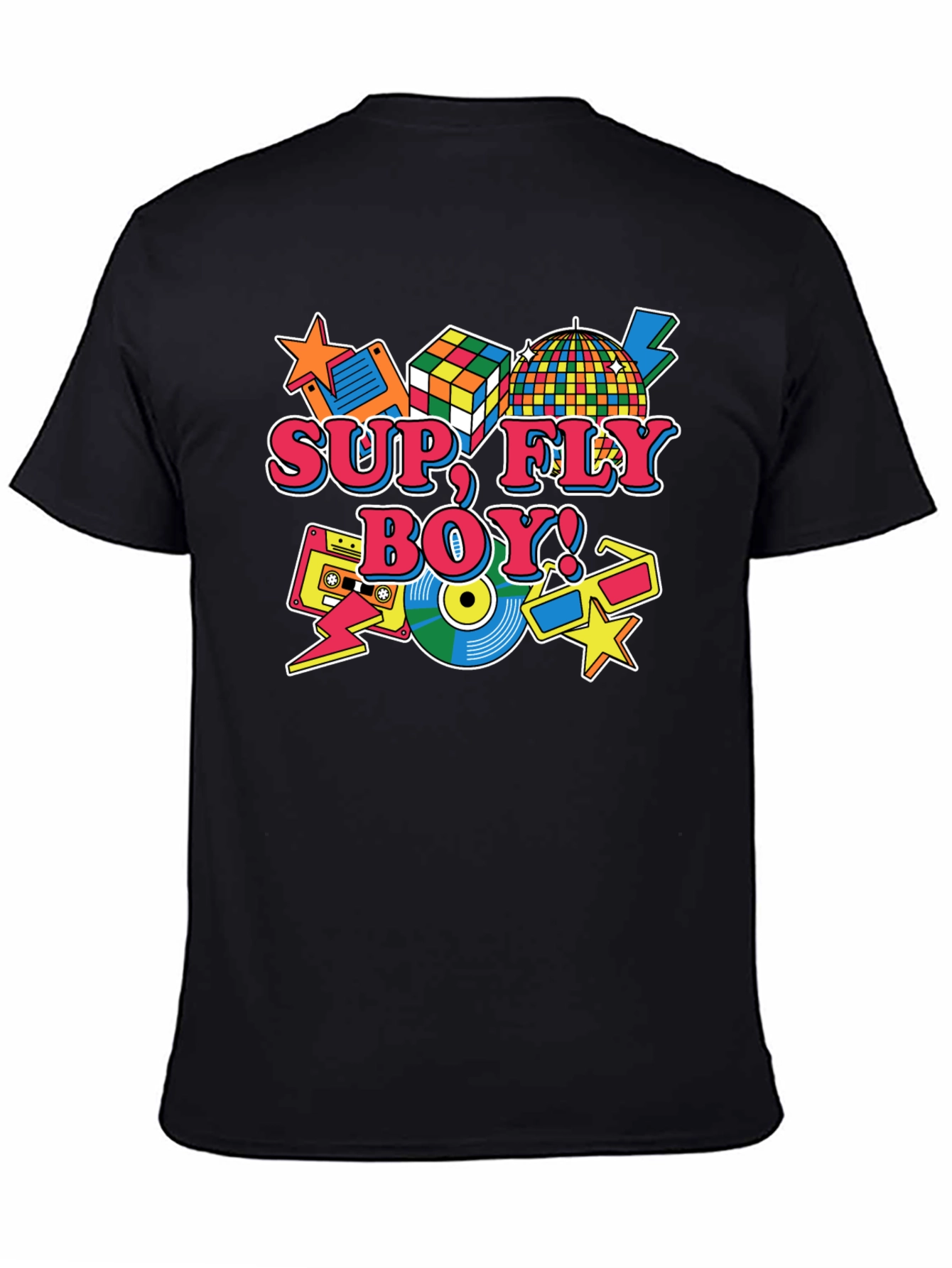 Black Retro "Sup Fly Boy!" Graphic T-Shirt view 4