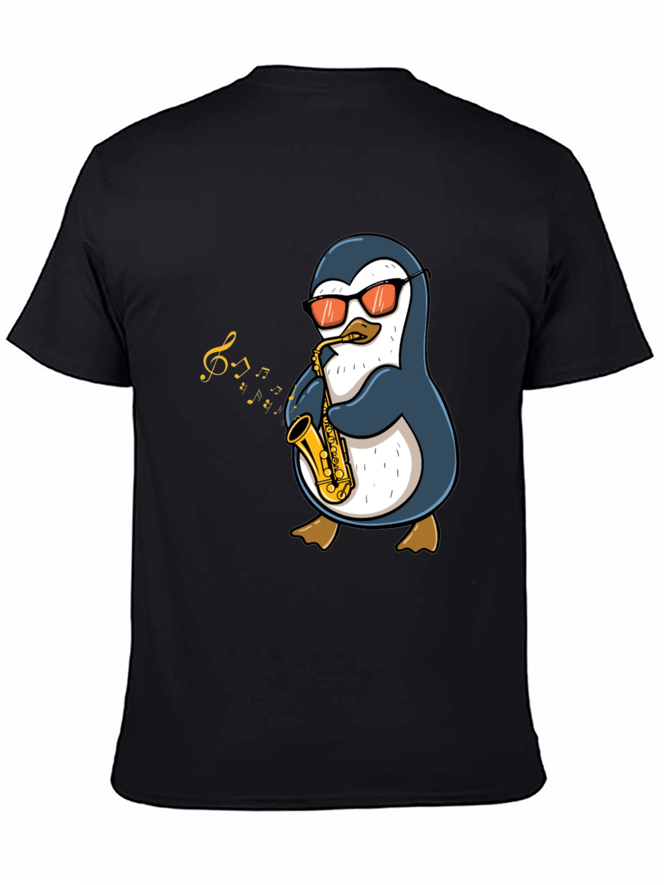 Black Penguin Sax Player Graphic T-Shirt - Cool Music Tee view 4