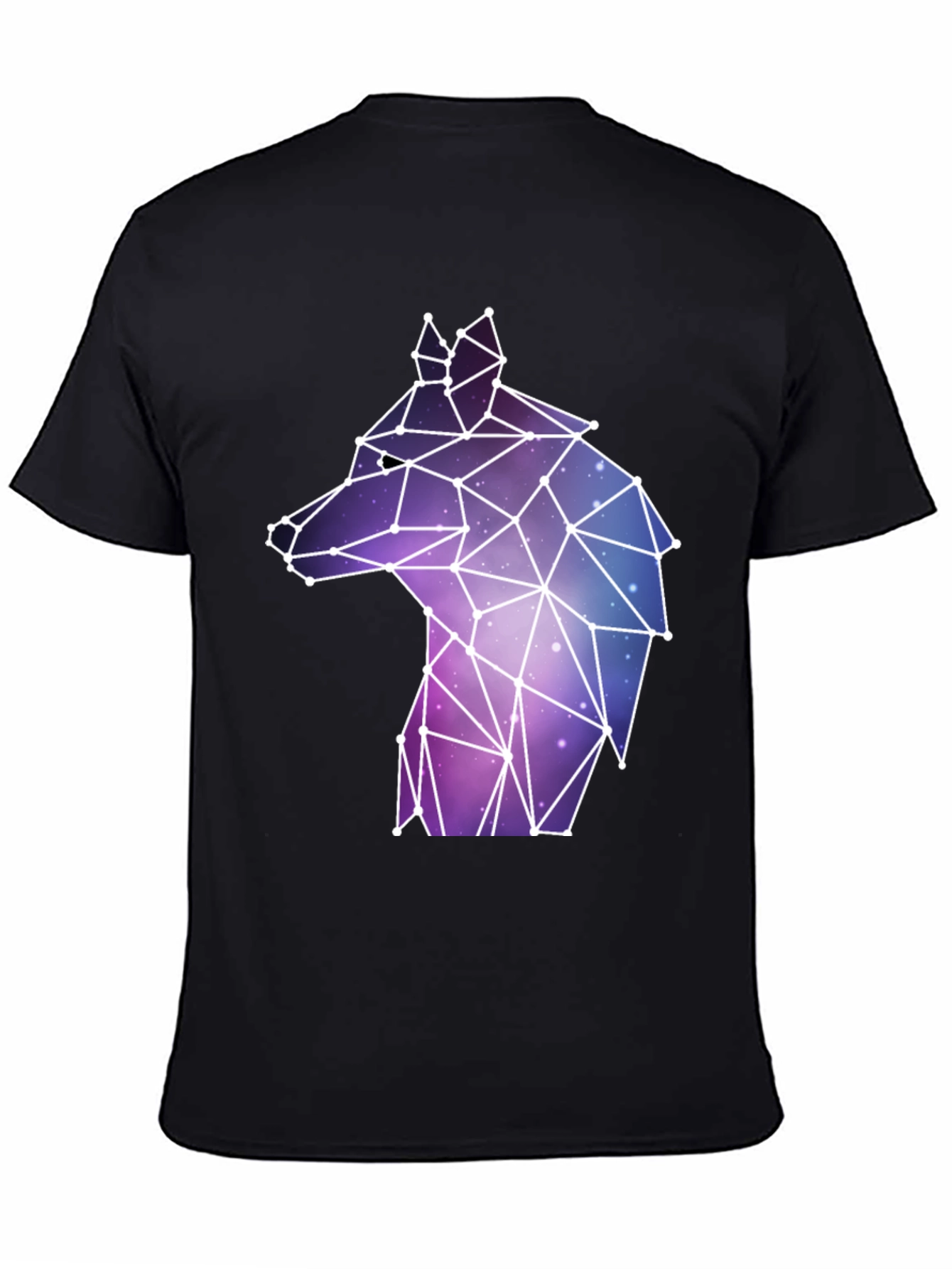 Black Geometric Wolf Galaxy T-Shirt view 4