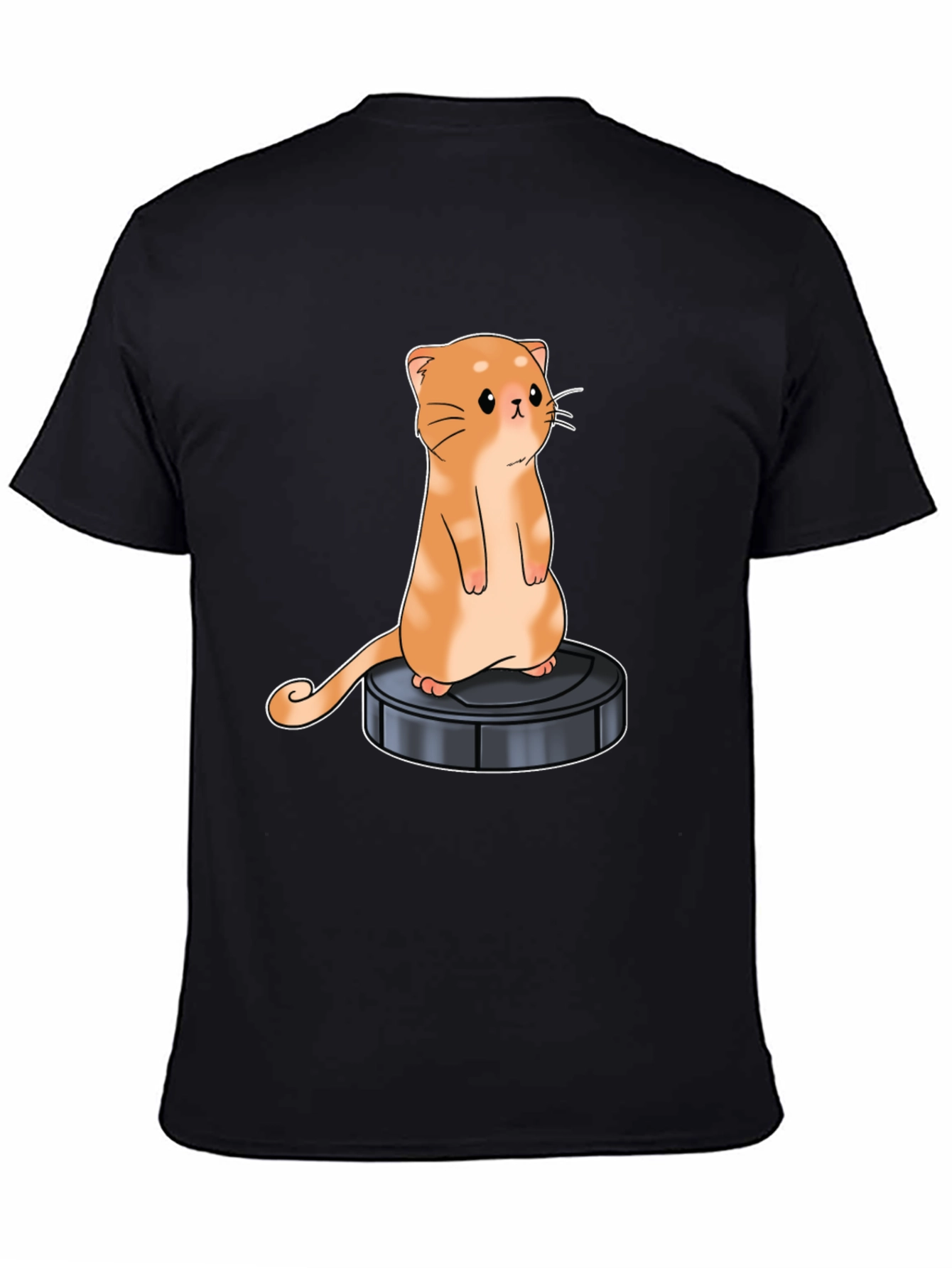 Black Cat on Robot Vacuum Graphic Tee view 4