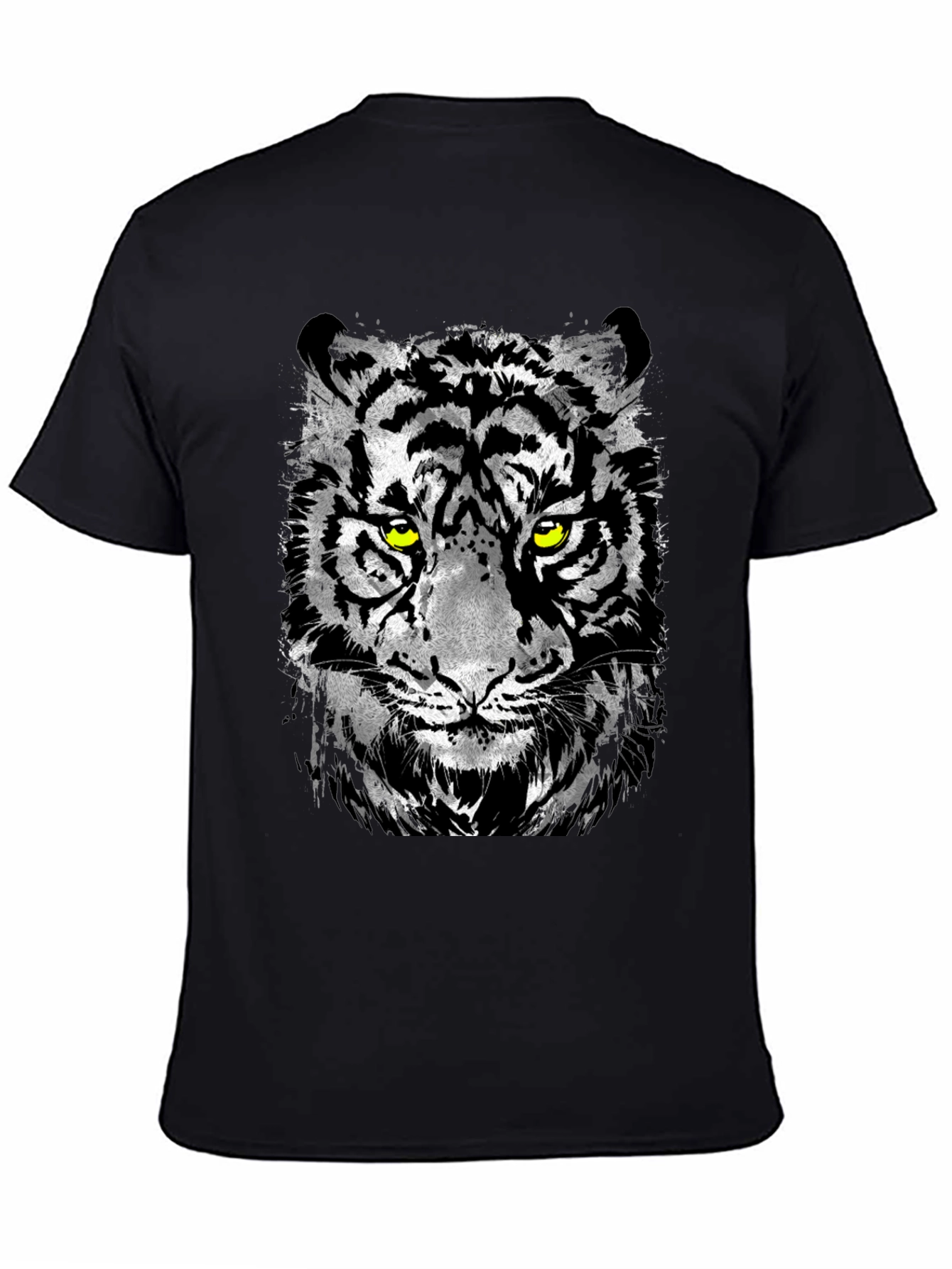Black Men's Black T-Shirt with Tiger Graphic view 4