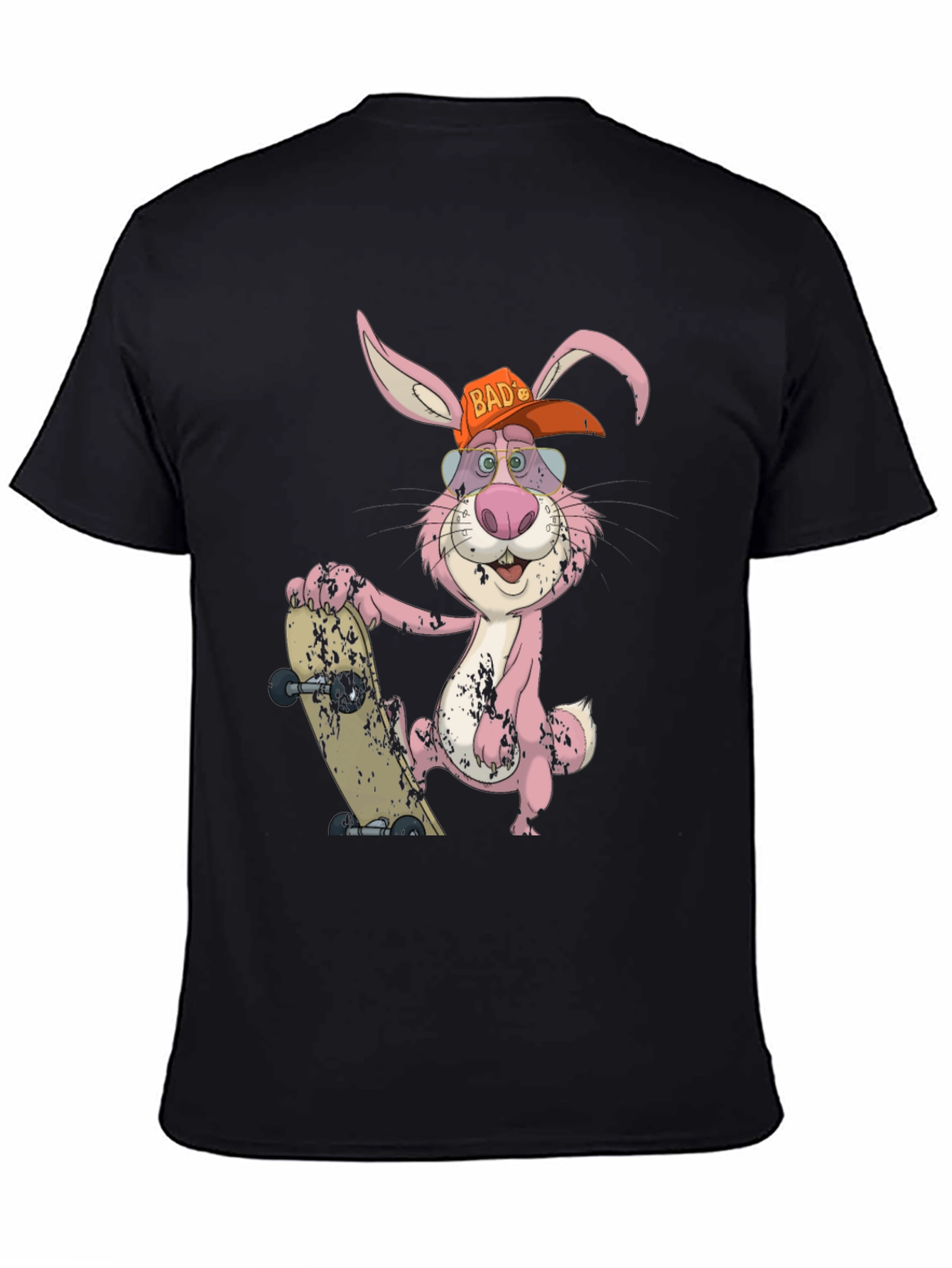 Black Cool Bunny Skateboarder Graphic Tee view 4