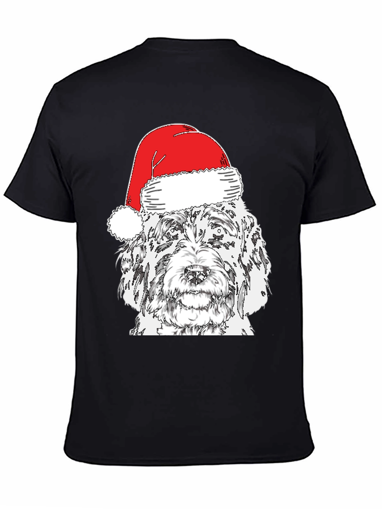 Black Festive Dog Santa Hat T-Shirt view 4