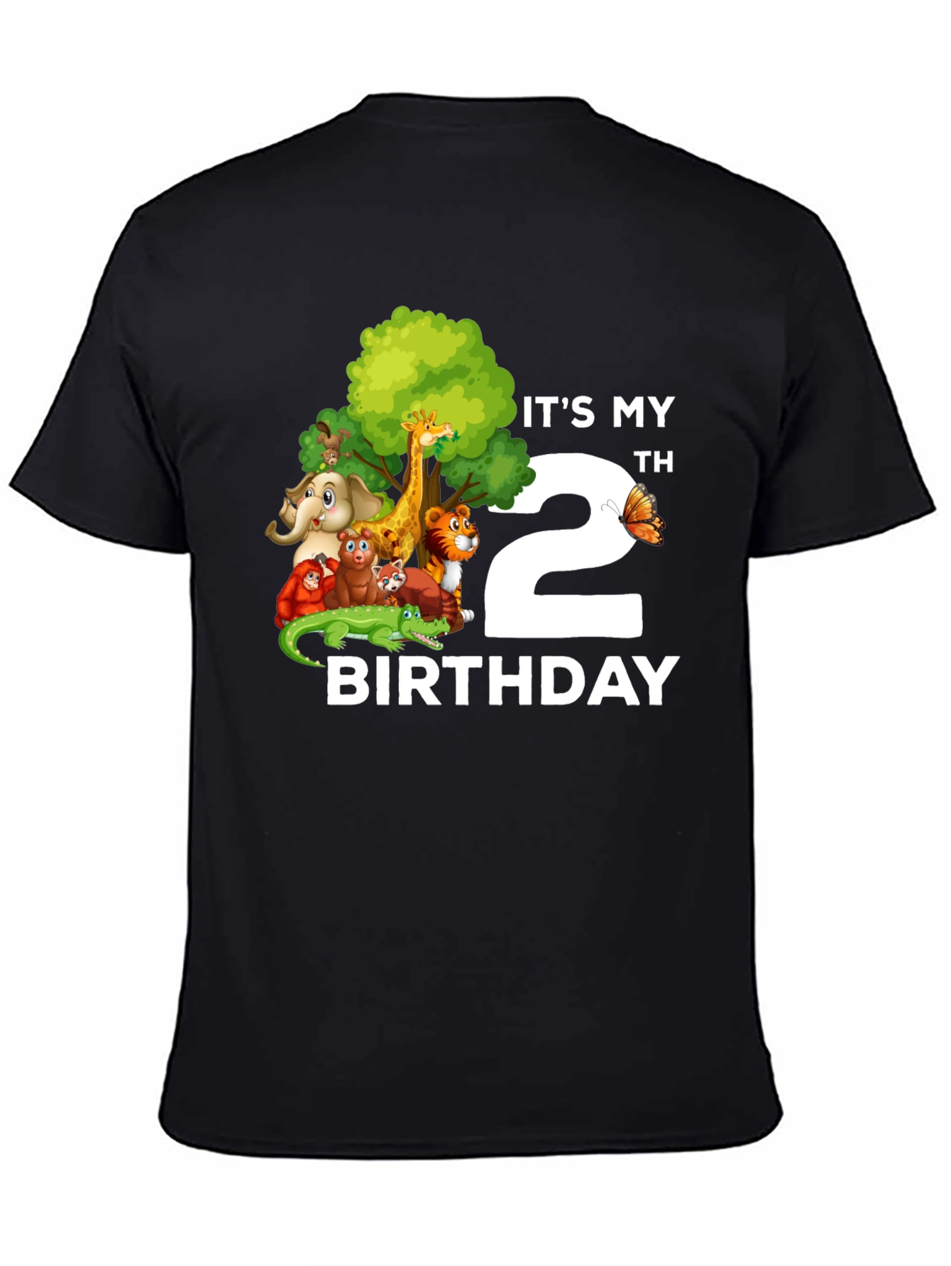 Black It's My 2nd Birthday Jungle Animals Kids T-Shirt view 4