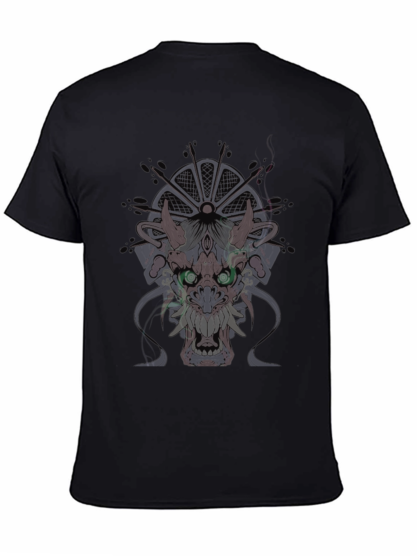 Black Men's Black T-Shirt with Dragon Graphic view 4