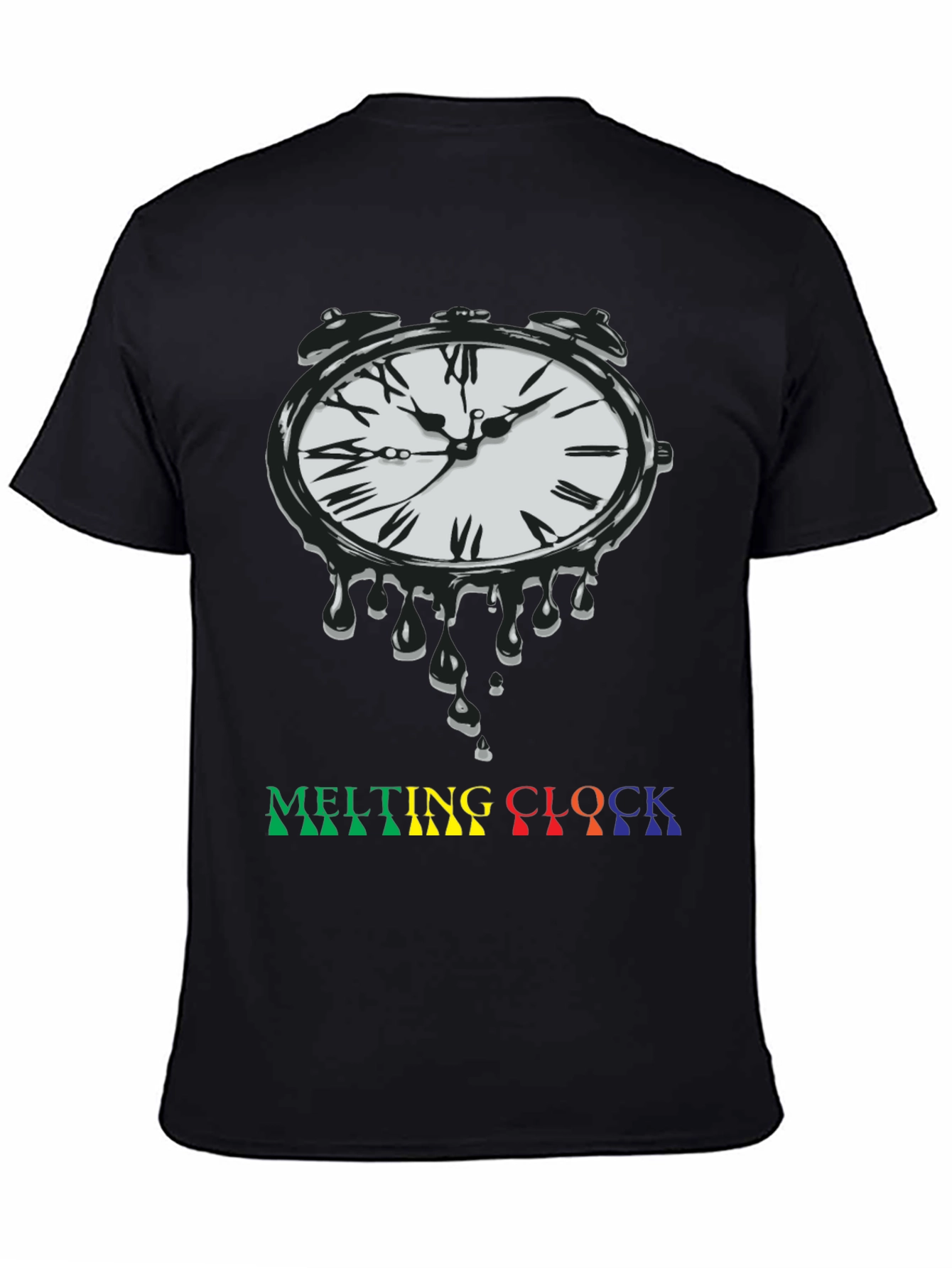 Black Melting Clock Graphic Tee - Black Cotton Blend view 4