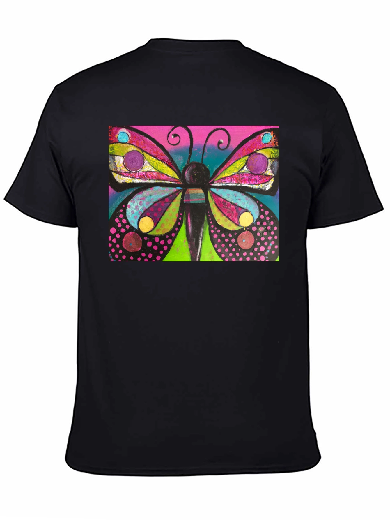 Black Butterfly Art Print Black T-Shirt view 4