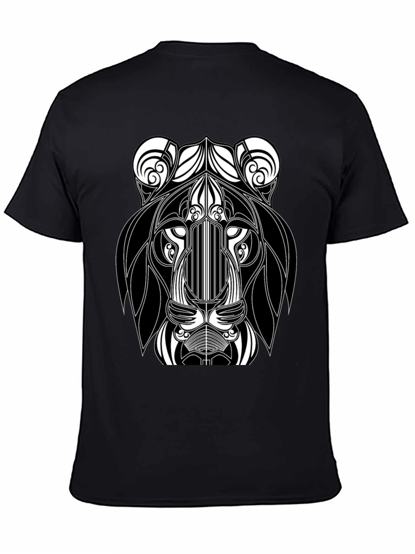Black Abstract Lion Head Black Graphic T-Shirt view 4