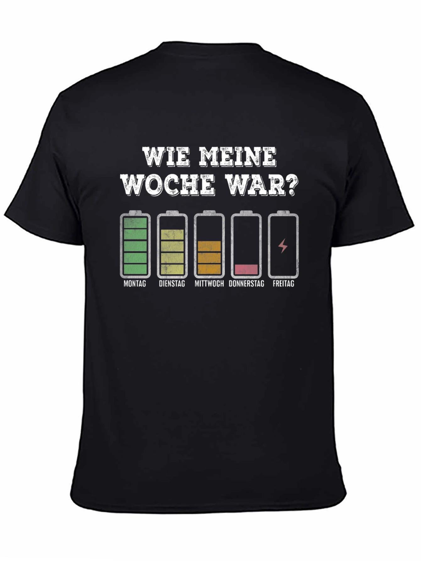 Black Funny Week Battery T-Shirt - German Humor Tee view 4
