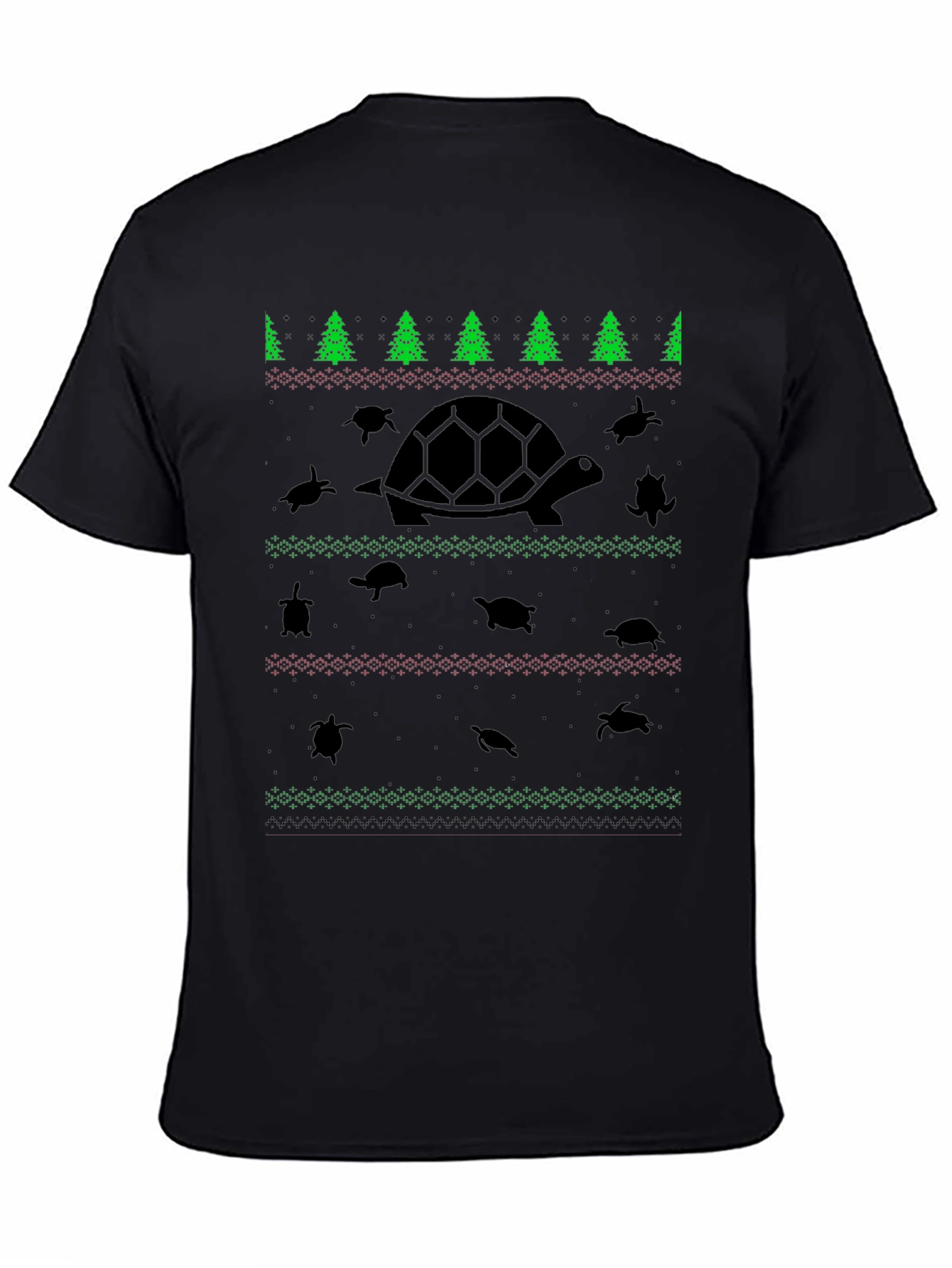 Black Turtle Christmas Pattern Black T-Shirt view 4